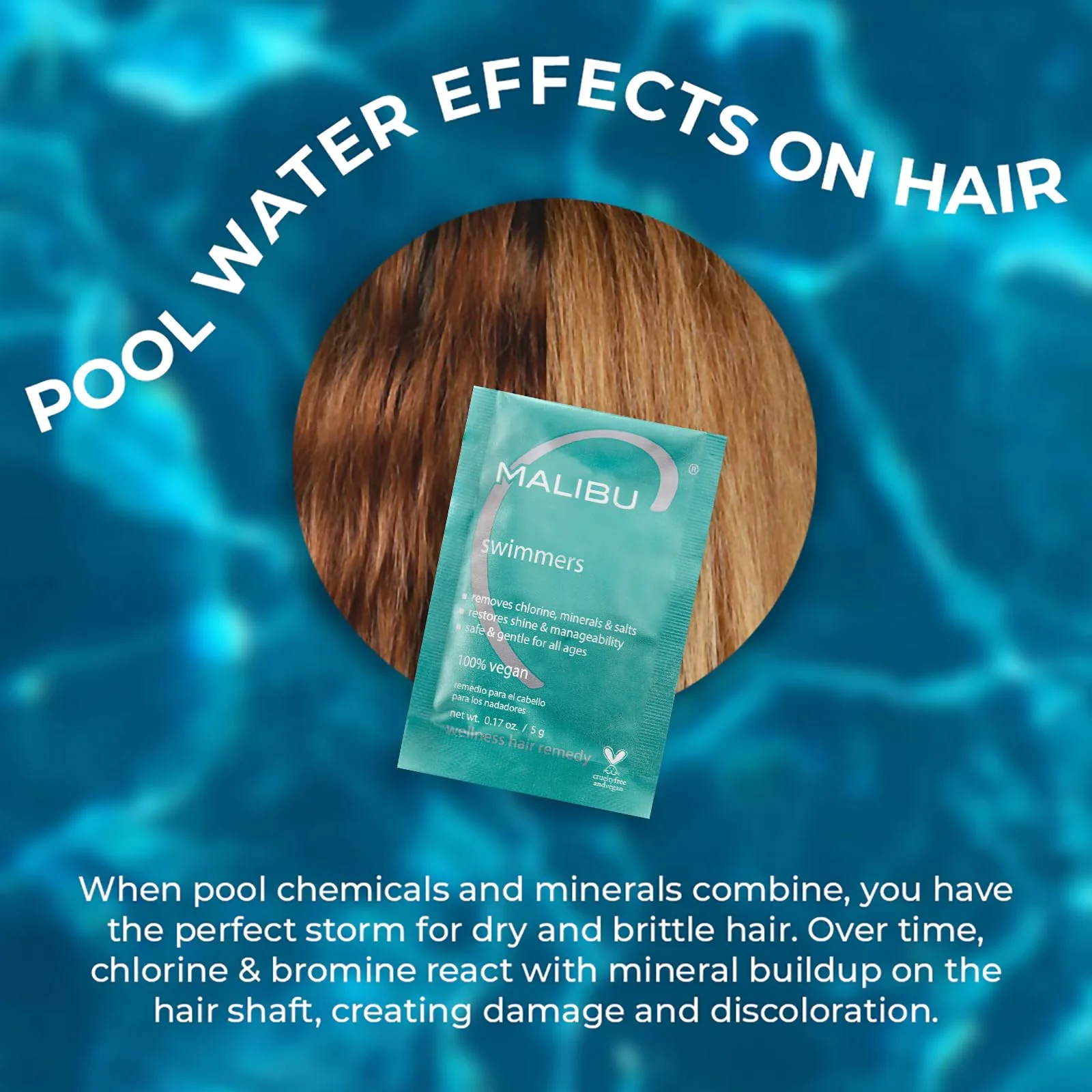 Malibu C Swimmers Wellness Remedy & After Pool Hair Care - Restoring & Hydrating Swim Treatment with Vitamin C Complex - Protects Against Discoloration from Chlorine, Salt Water & Build Up (3 Packets) - Image 3