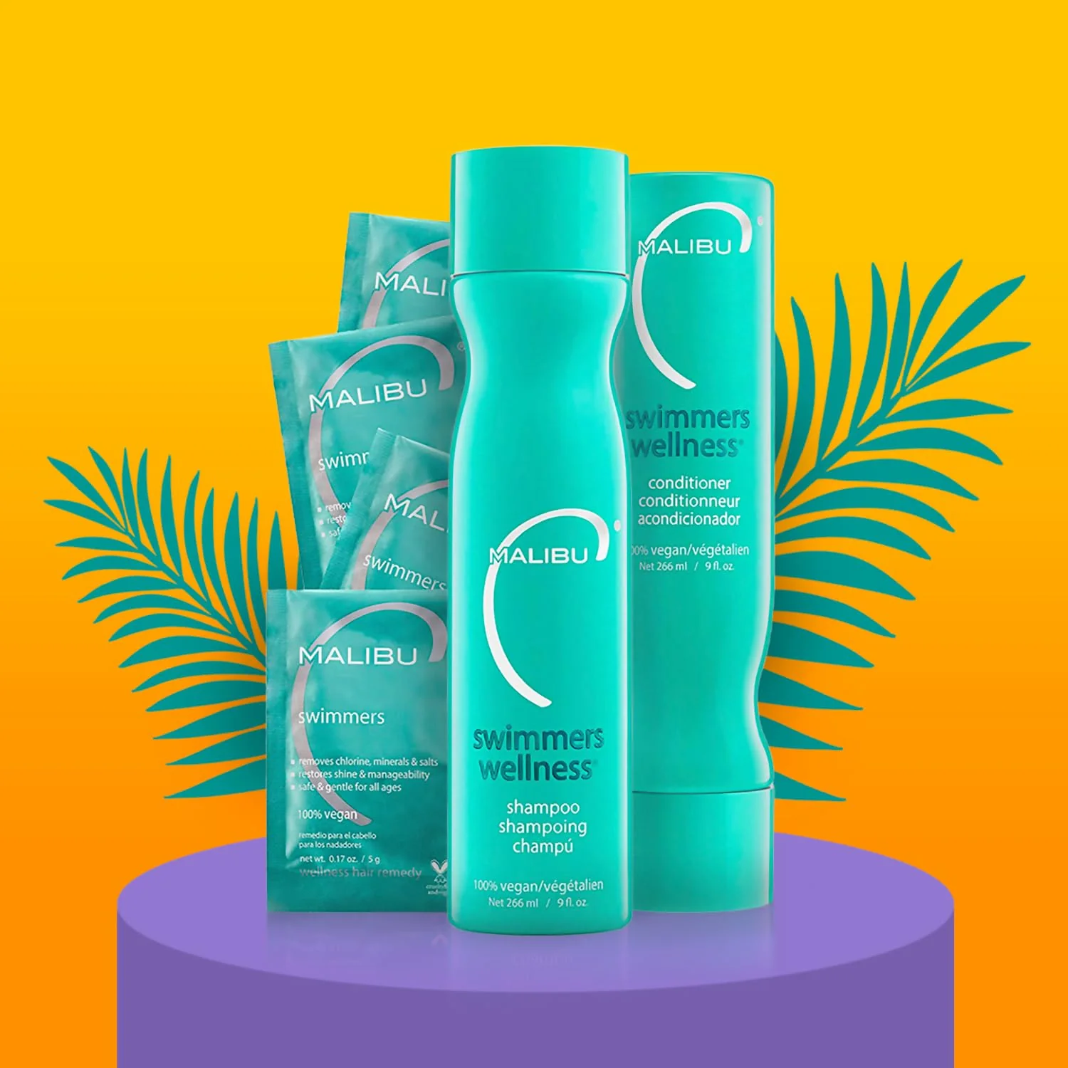 Malibu C Swimmers Wellness Shampoo and Conditioner + Hair Mask Summer Essentials Kit - Adults & Kids Clarifying, Moisturizing, Shine Restoring Hair Care - Protects from Pool Chlorine & Copper, 6 Ct - Image 4