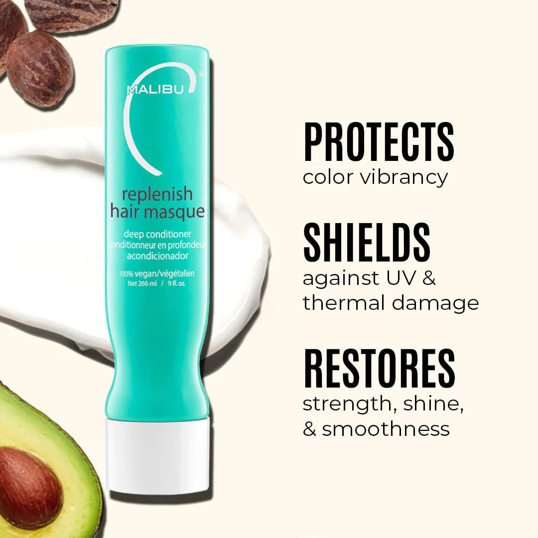 Malibu C Un-Do-Goo Shampoo & Replenish Hair Masque Duo - Clarifying Shampoo & Deep Conditioning Hair Mask to Eliminate Product Build Up - Shine Restoring, Moisturizing Hair Care (33.8 oz) - Image 5