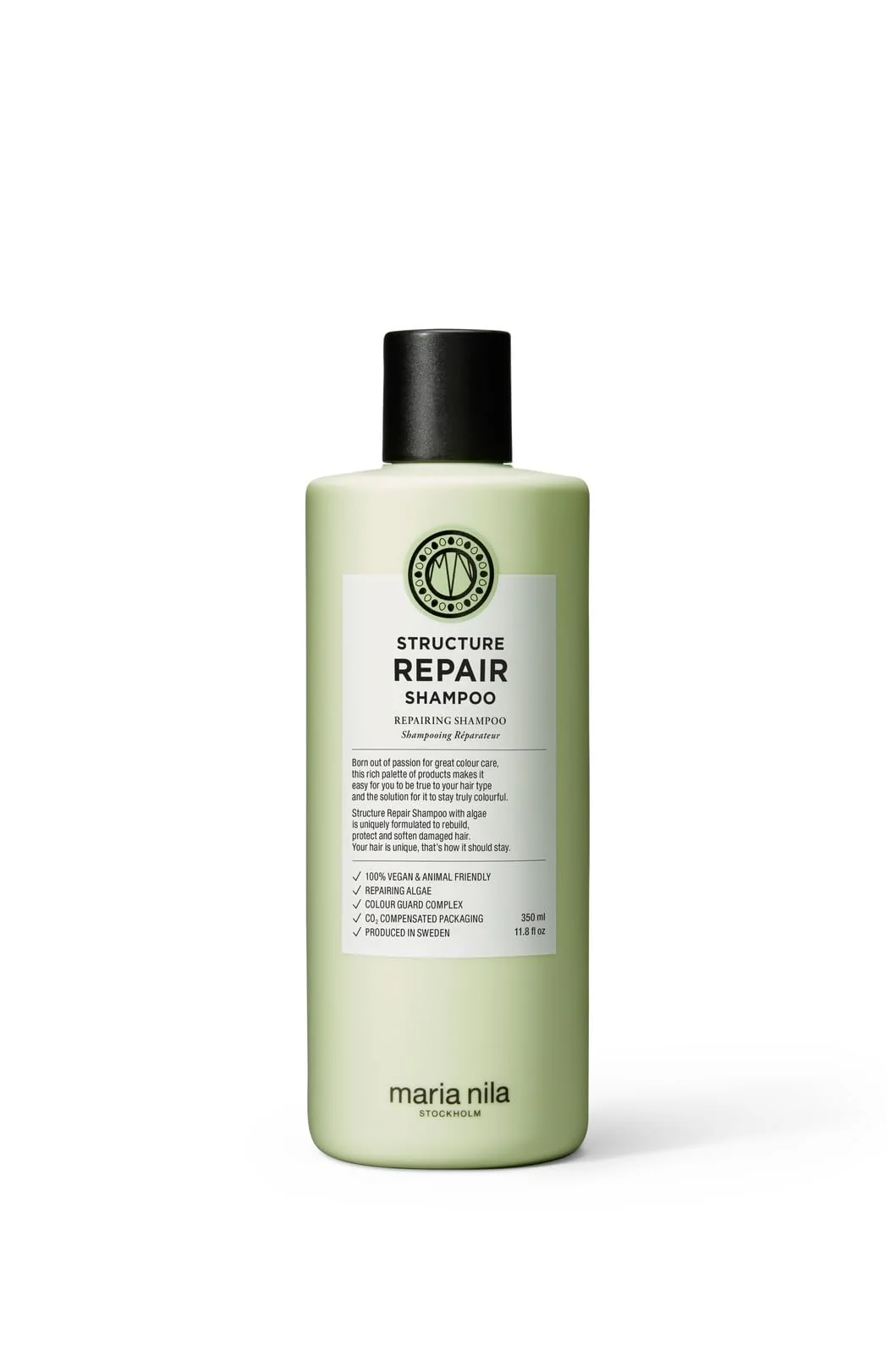 Maria Nila Structure Repair, Strengthening & Nourishing Shampoo For Damaged & Chemically Treated Hair, Algae Extract Rebuilds, Revitalizes & Repairs Hair, 100% Vegan & Sulfate/Paraben free, 11.8 Fl Oz