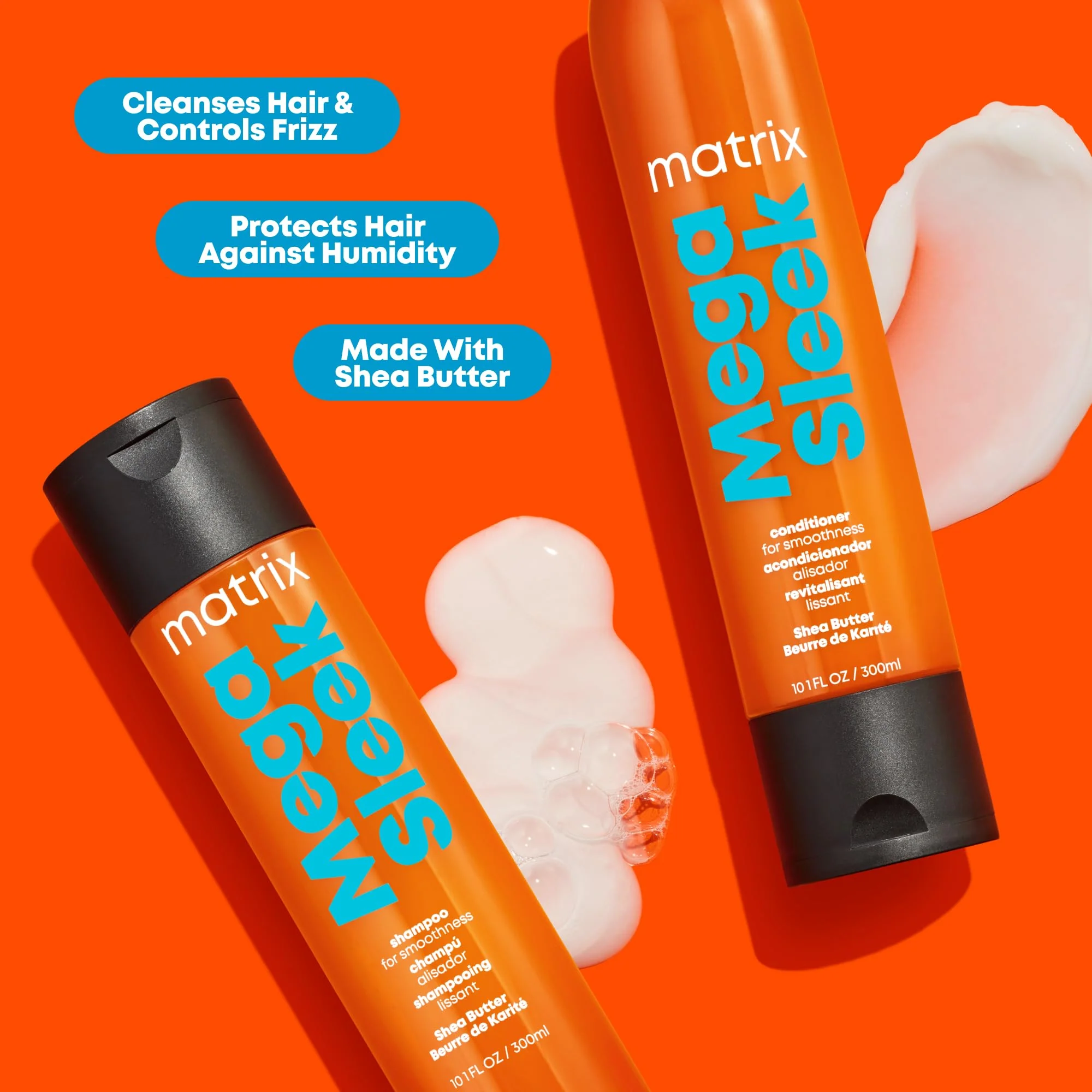 Matrix Mega Sleek Shampoo and Conditioner Set | Smoothing, Anti-Frizz, Detangling | For Dry, Damaged & Frizzy Hair | Nourishes with Shea Butter | Vegan - Image 4