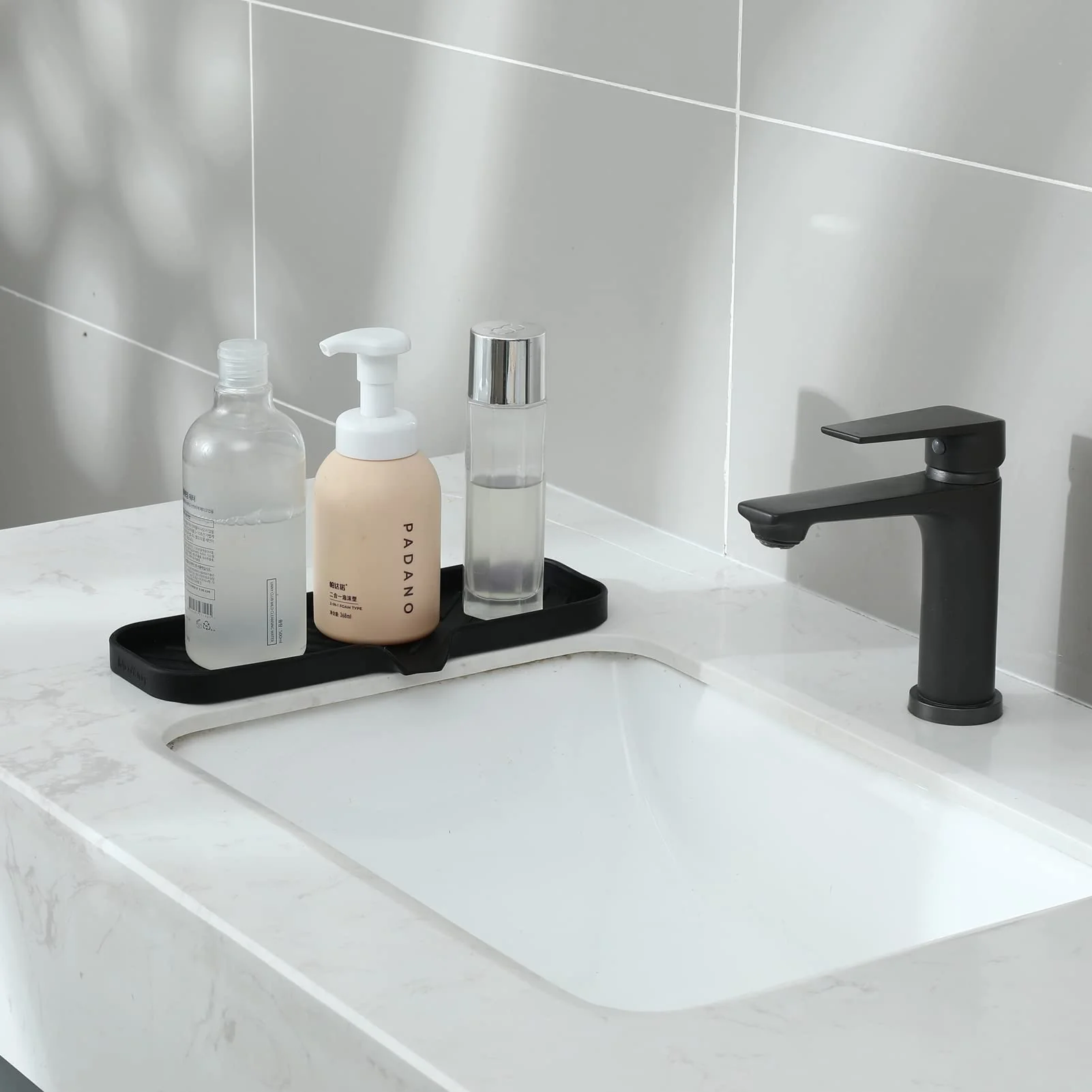 MicoYang Silicone Bathroom Soap Dishes with Drain Spout-Bathroom and Kitchen Sink Organizer,Sponge Holder,Dish Soap Tray,Perfect for Dispenser,Scrubber,Bottle,Cup on Sink or Counter-Black 12"×4" - Image 7