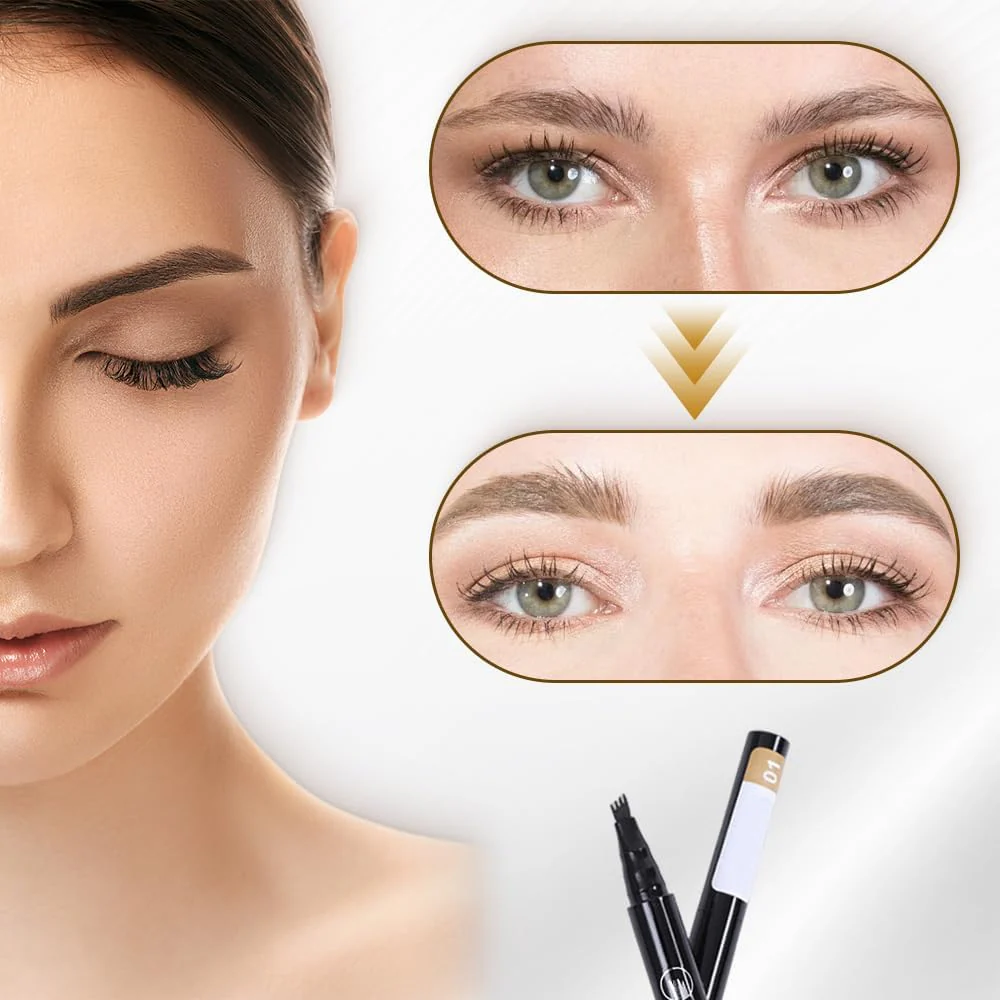 Microblading Eyebrow Pencil, 2025 New Magic Eyebrow Tattoo Pencil 4 Fork Tip, Natural Long-Lasting Smudge-proof Fine Stroke eyebrow microblading Pen for Women (Light Brown) - Image 4