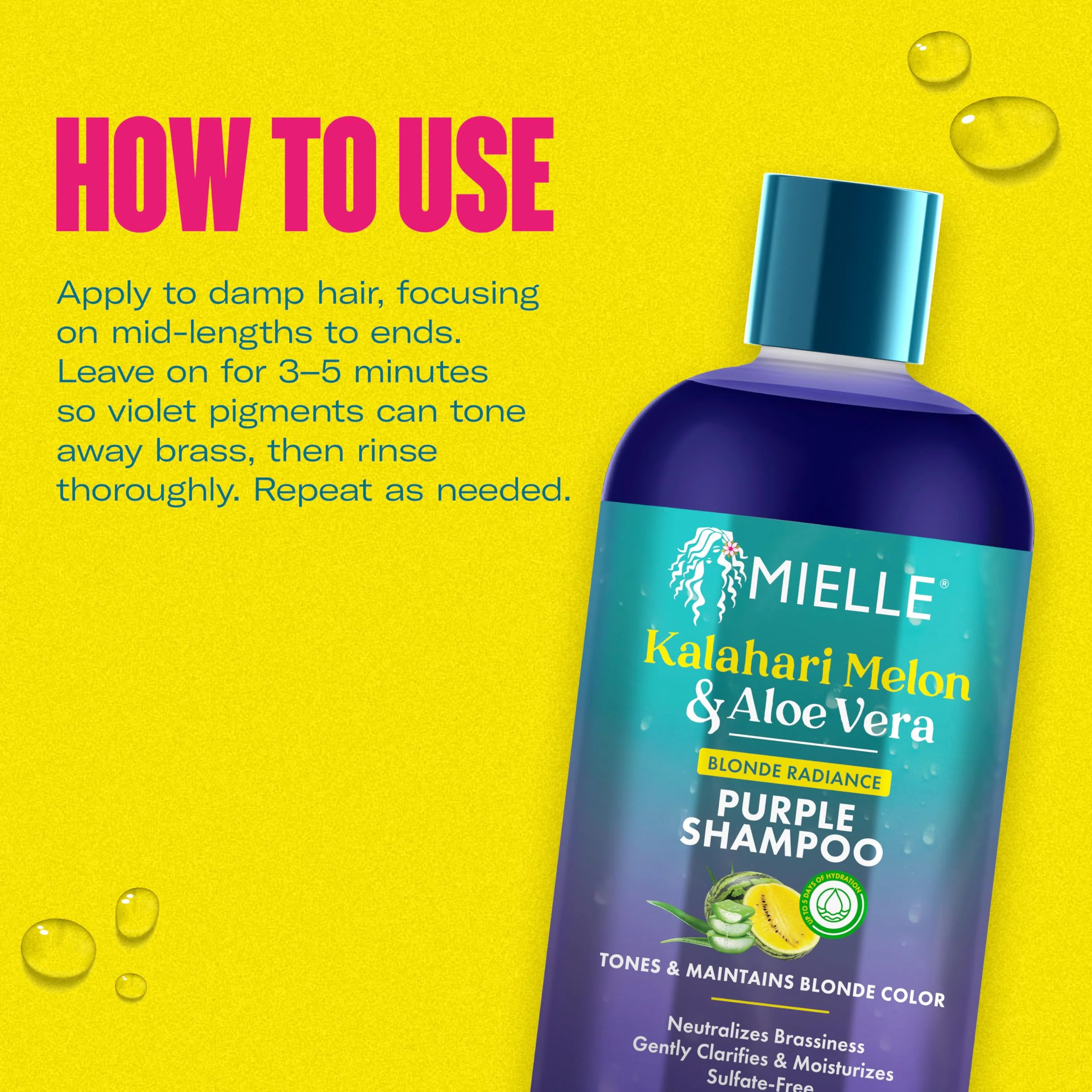 Mielle Kalahari Melon & Aloe Vera Purple Shampoo, Blonde Radiance Toning Shampoo for Brassy Hair, Sulfate-Free Moisturizing Cleanser for Blonde & Textured Hair, 12 Ounce - Image 6