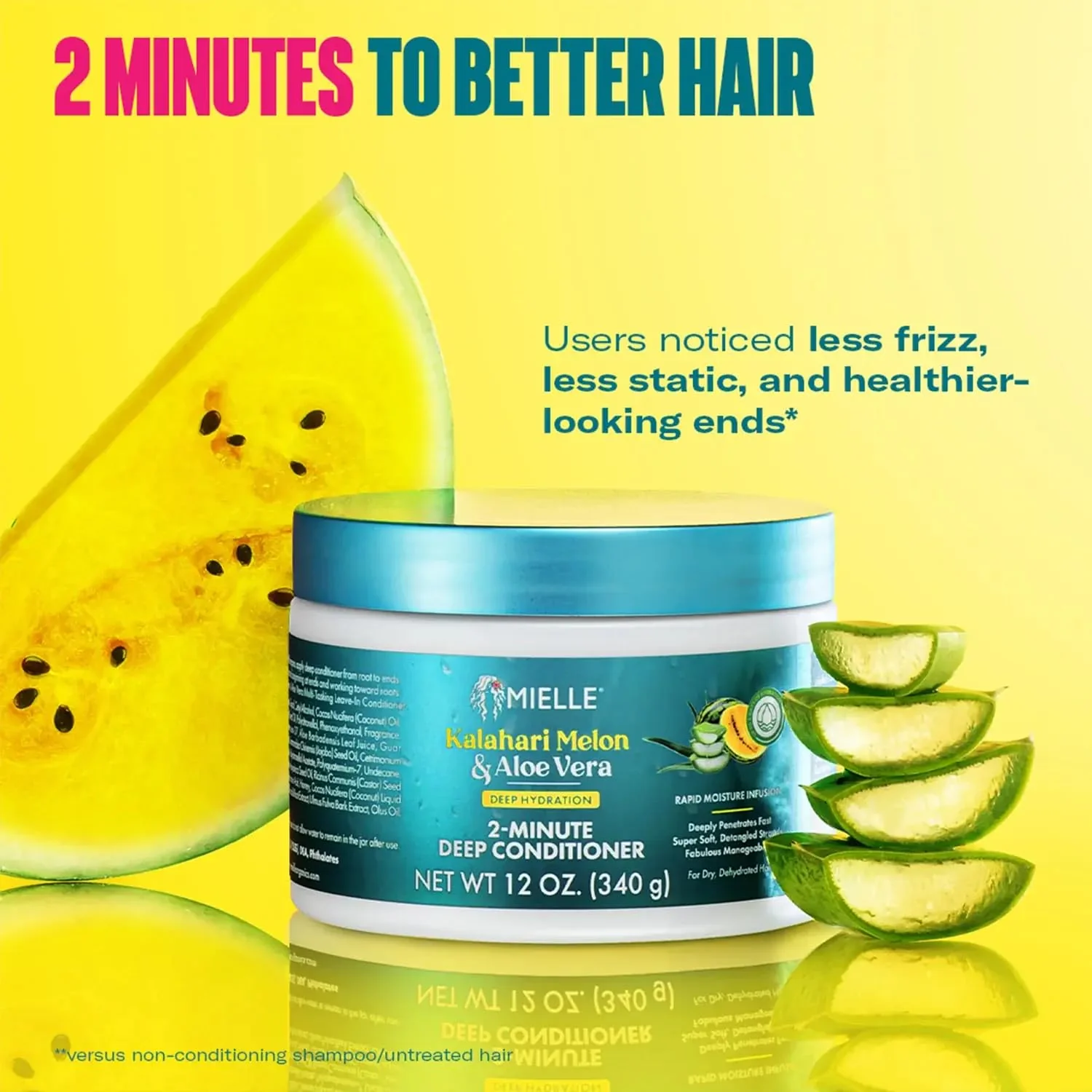 Mielle Organics 2-Minute Deep Conditioner - Kalahari Melon & Aloe Vera Moisturizing Hair Conditioner for Dry, Curly and Textured Hair - Softening, Detangling & Fast-Acting Deep Conditioning, 12 Ounce - Image 6