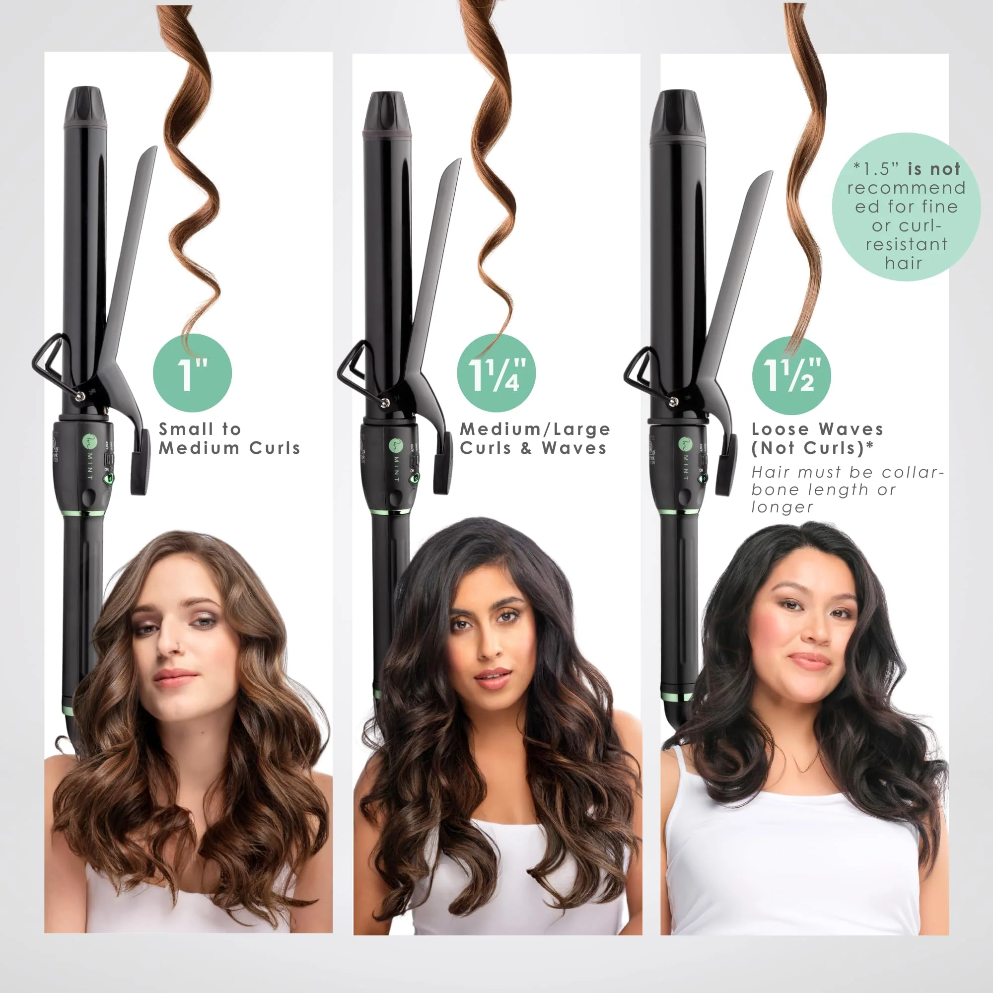 MINT Professional Extra Long Hair Curling Iron 1 1/4 inch | 2-Heater Ceramic Barrel that Stays Hot | 1.25 Inch Hair Iron Curler for Medium to Large Curls | Travel-Ready International Dual Voltage - Image 6