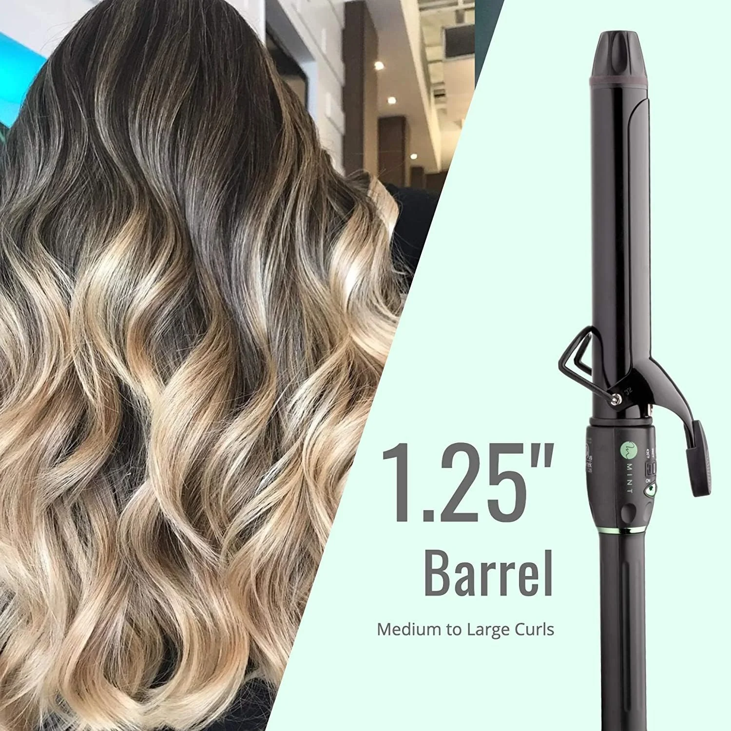 MINT Professional Extra Long Hair Curling Iron 1 1/4 inch | 2-Heater Ceramic Barrel that Stays Hot | 1.25 Inch Hair Iron Curler for Medium to Large Curls | Travel-Ready International Dual Voltage - Image 8