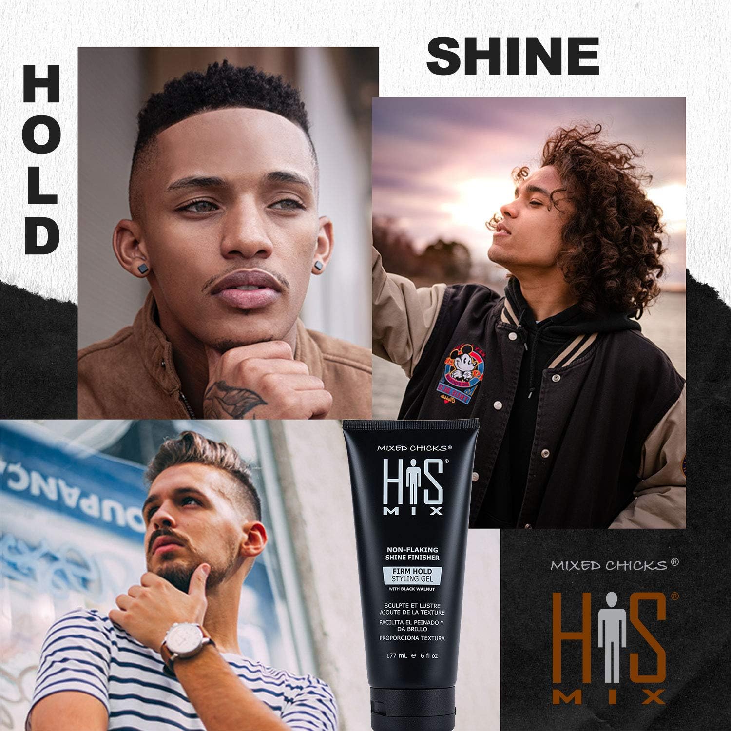Mixed Chicks HIS MIX Shine Finisher Firm Hold Hair Styling Gel for Men, 6 fl. oz. / 177 ml.