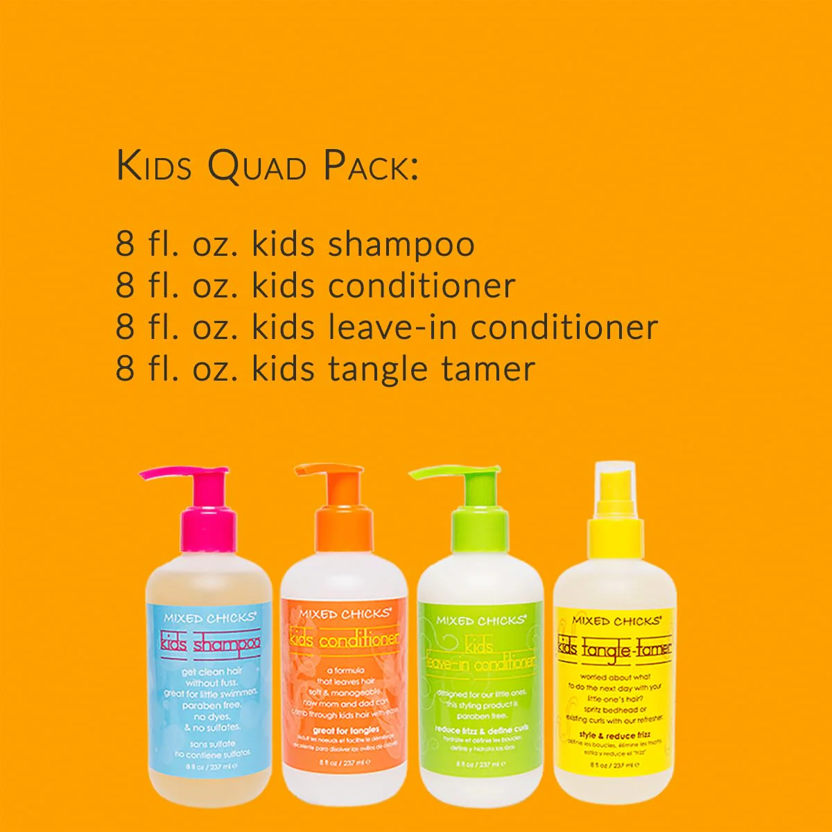 Mixed Chicks Kid's Quad Pack - Shampoo, Conditioner, Leave-in Conditioner, Tangle-Tamer, 8 fl.oz (Pack of 4) - Image 4