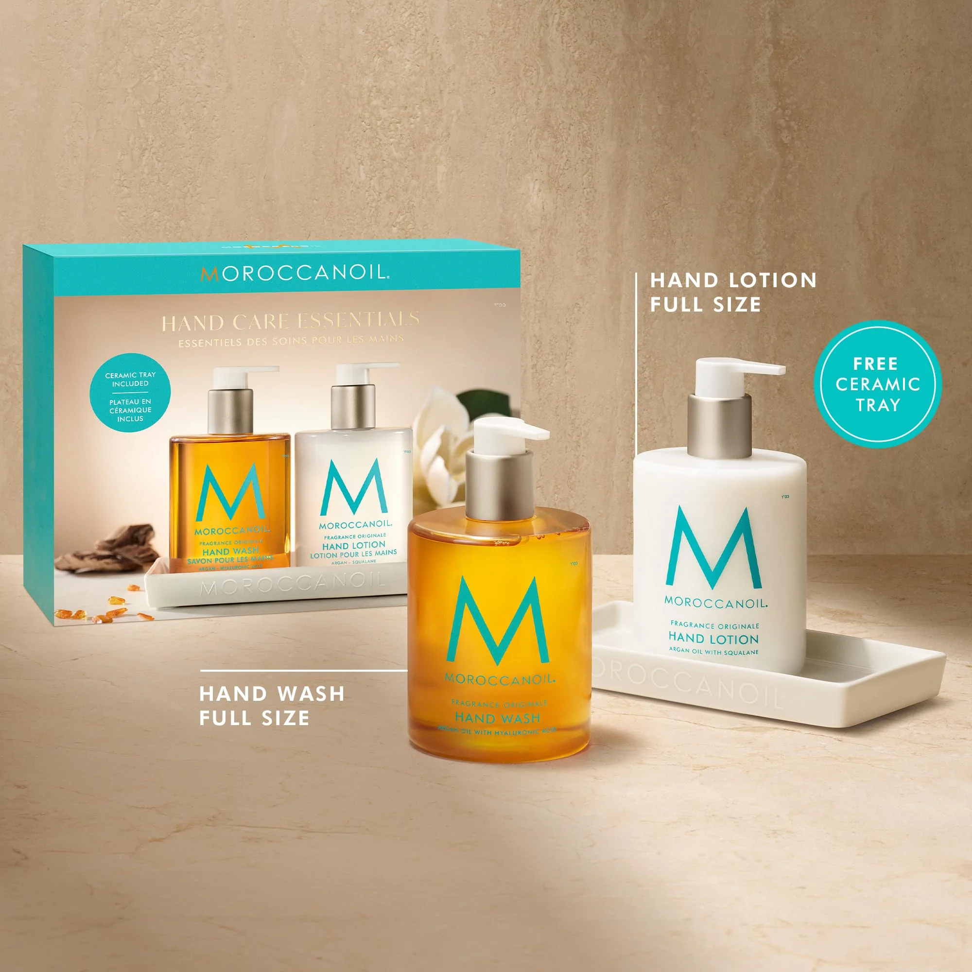 Moroccanoil Hand Care Essentials Set | Hand Wash & Lotion Duo With Ceramic Tray - Image 2
