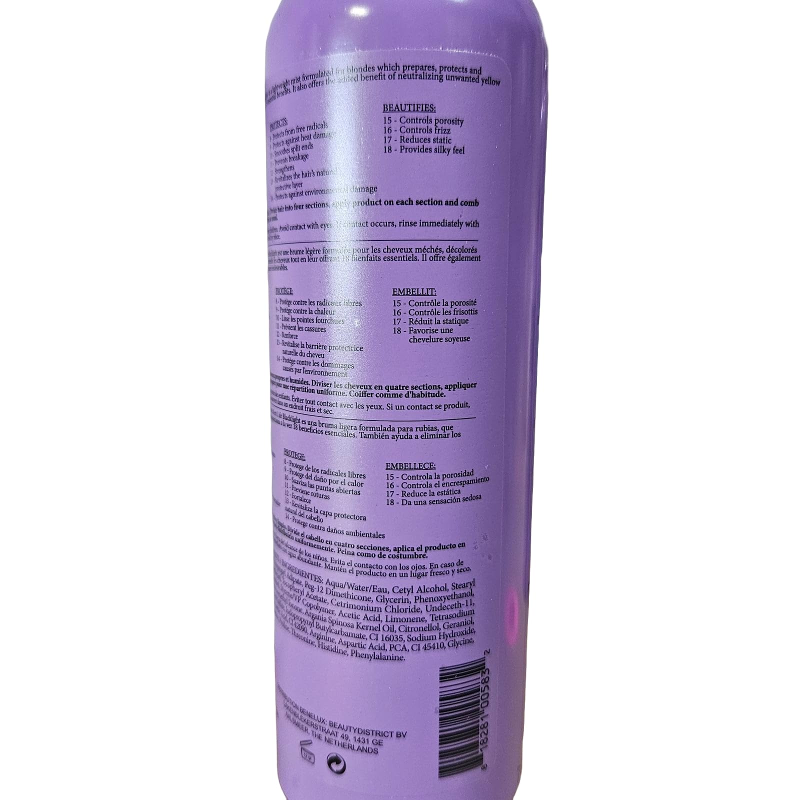 Oligo Professionnel - Blacklight 18-in-1 Violet Hair Beautifier for blondes- Vegan - Eliminate yellow tones - Anti frizz- Leave-in Toning Conditioner - Detangling Hydrating Spray - Argan Oil -8.5 oz - Image 6