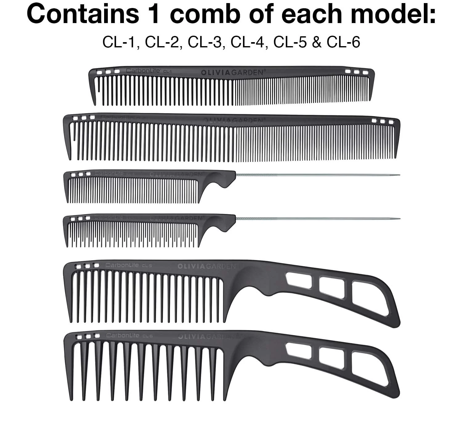 Olivia Garden CarbonLite Carbon Combs for Women and Men - Professional Hairdresser and Barber Accessories - Heat Resistant Up to 460 Degrees, 6pc Kit - CL1 to CL - Image 3