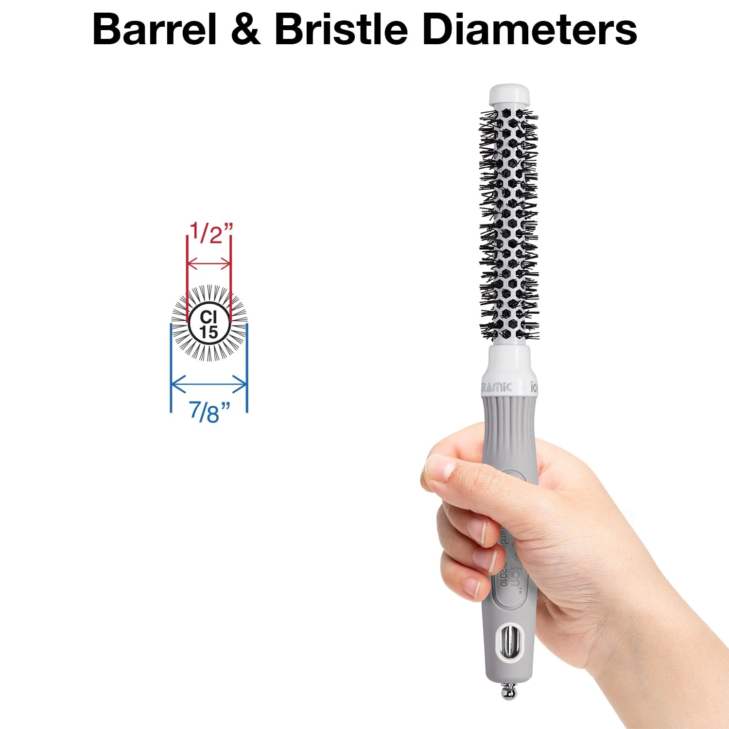 Olivia Garden Ceramic + Ion Round Thermal Hair Brush - Not Electrical - Professional Blowout Brush for Normal to Thick Hair - 0.5"-Diameter Barrel - White and Grey - CI-15 - Image 2