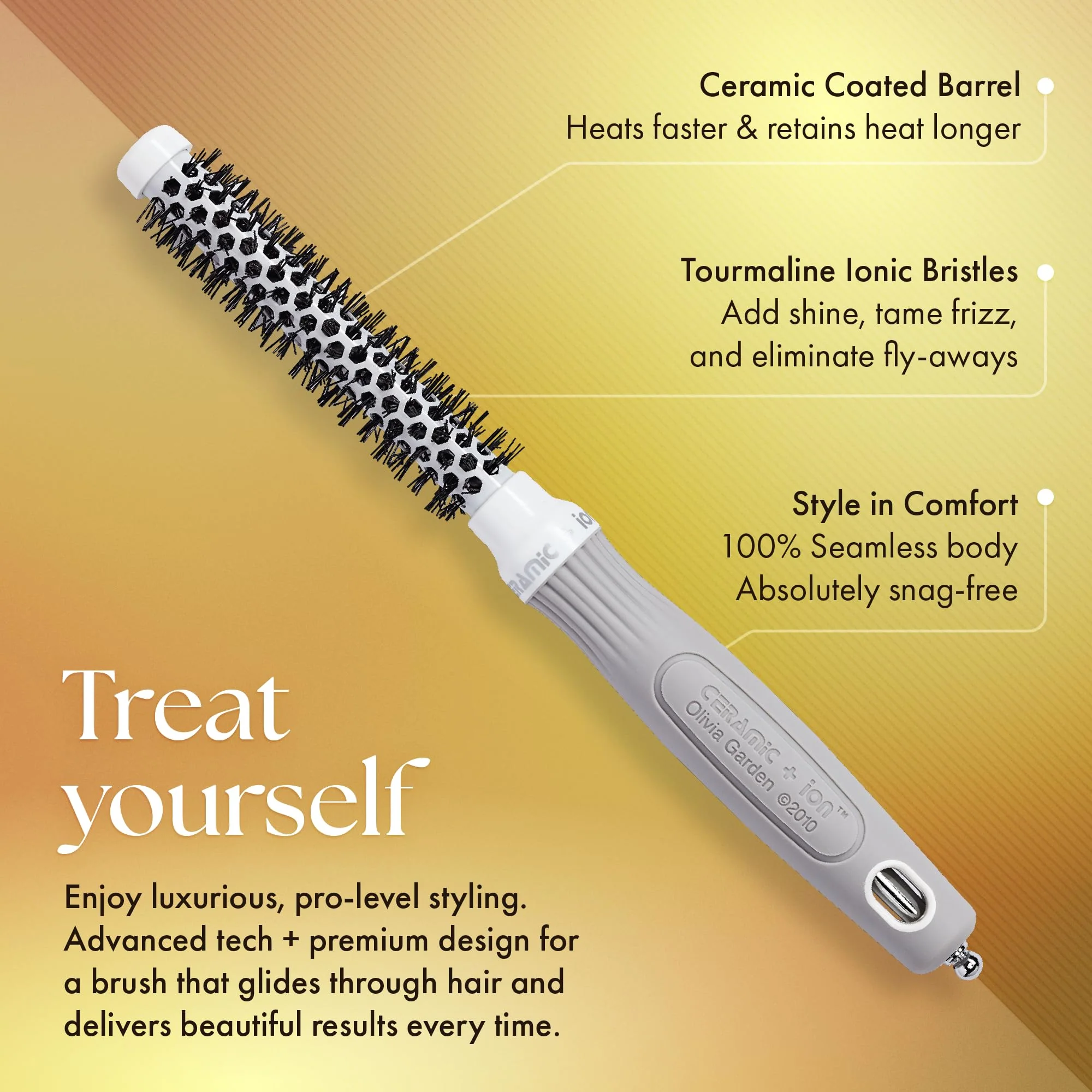 Olivia Garden Ceramic + Ion Round Thermal Hair Brush - Not Electrical - Professional Blowout Brush for Normal to Thick Hair - 0.5"-Diameter Barrel - White and Grey - CI-15 - Image 3