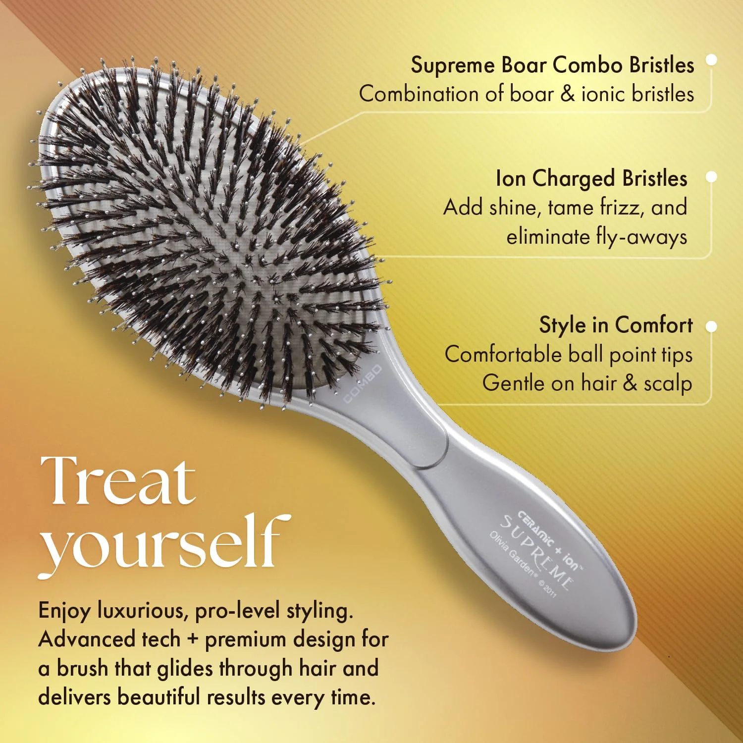 Olivia Garden Ceramic + Ion Supreme Paddle Hair Brush for Men and Women - Professional Boar Bristle Hair Brush for All Hair Lengths - Frizz-Free Results - Image 3