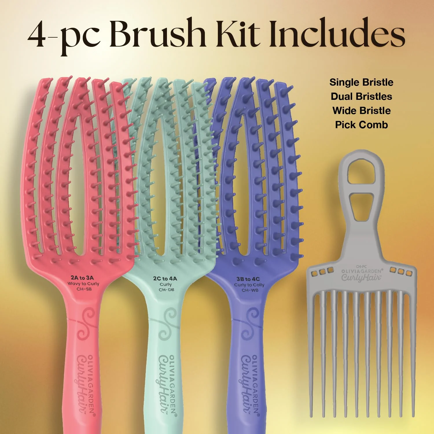 Olivia Garden CurlyHair Brush for Wet or Dry Hair - Curly Hair Brush for Detangling, Product Layering, Curl Encouragement, Scalp Care - 4-Piece Box Set (CH-DB, CH-SB, CH-WB, CH-PC) - Image 2