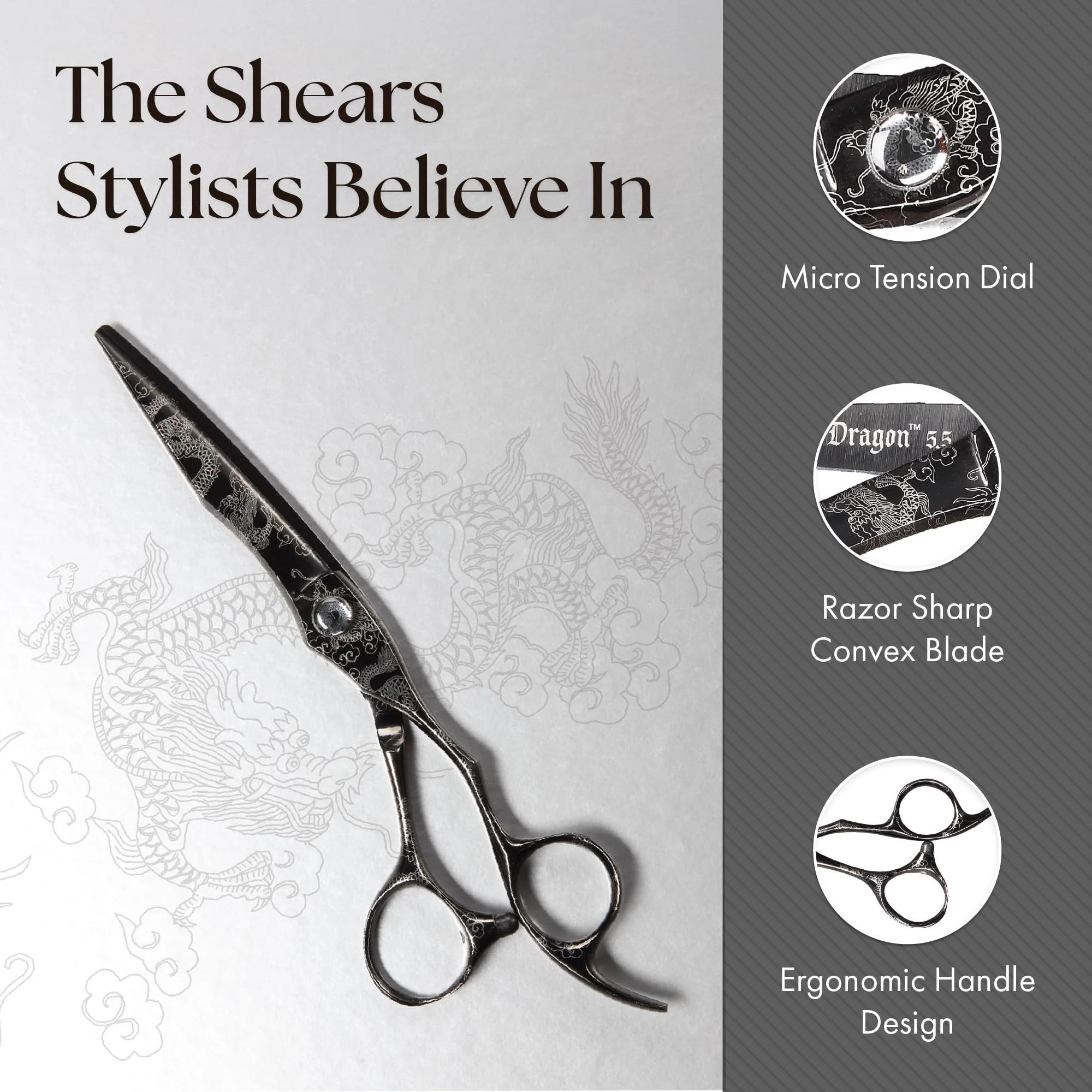 Olivia Garden Dragon Shears Kit - Includes Professional Hair Cutting 5.5" Shear, 6" Thinner, Case, and Accessories - Razor Sharp Scissors - DR-55, DR-T628 - Image 4
