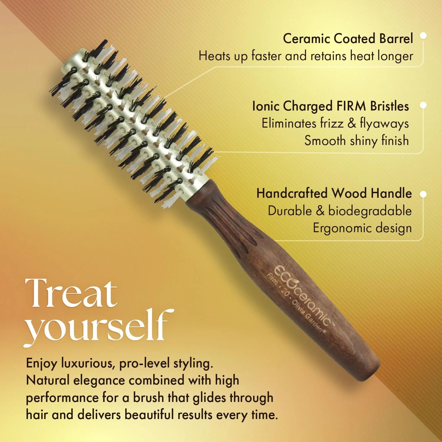 Olivia Garden Ecoceramic Firm Bristles Round Thermal Hair Brush (1 3/4") - Image 3