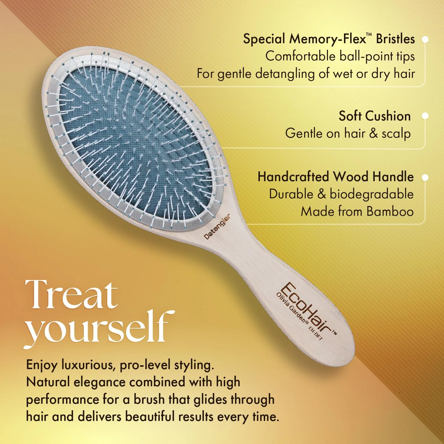 Olivia Garden EcoHair Bamboo Hair Brush, Detangler, EH-DET - Image 4
