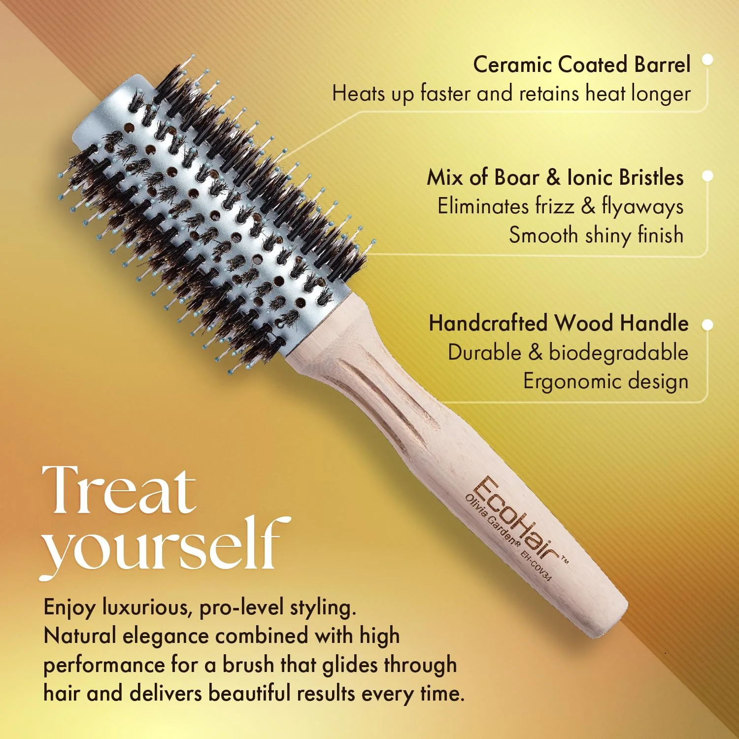 Olivia Garden EcoHair Combo Vent Round Bamboo Hair Brush EH-BOX01 - Image 3