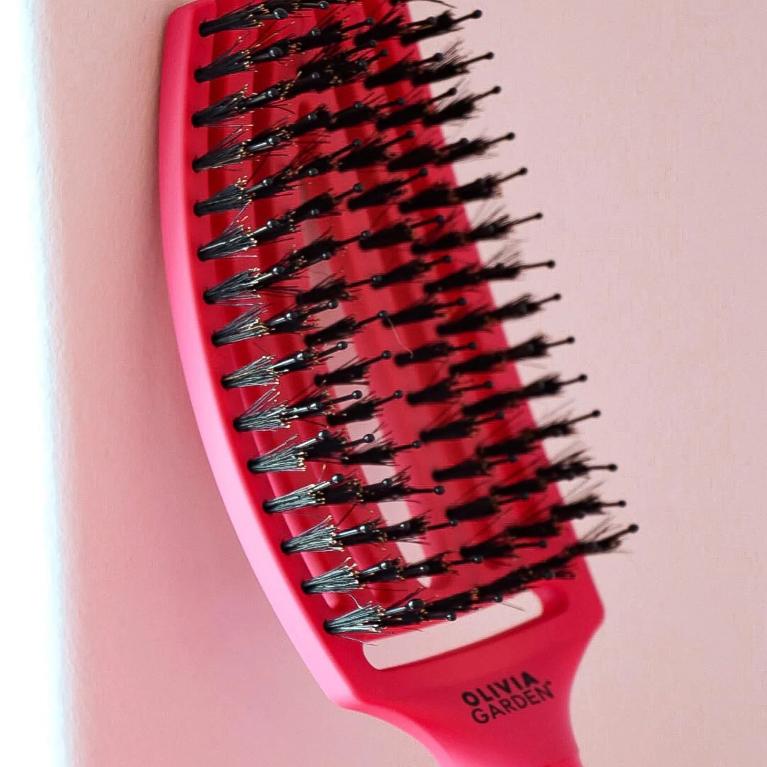 Olivia Garden Fingerbrush Care Iconic - Medium - Hot Pink - Detangling Hairbrush with Boar & Nylon Bristles for Ultimate Shine & Smooth Styling - Image 2