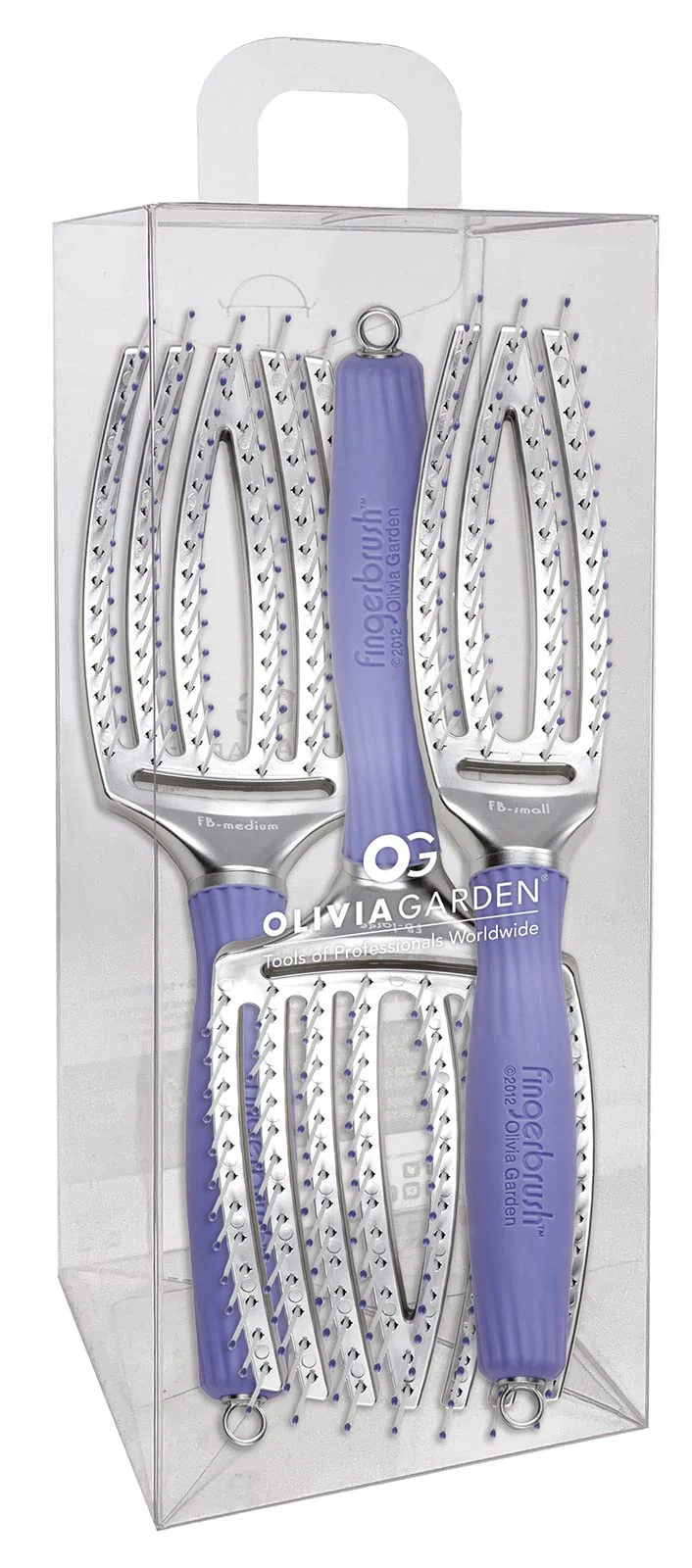 Olivia Garden Fingerbrush Curved and Vented Paddle Brush for Blow Drying - Ideal for Styling and Detangling All Hair Types - Scalp Massager Brush, 3-Piece Kit