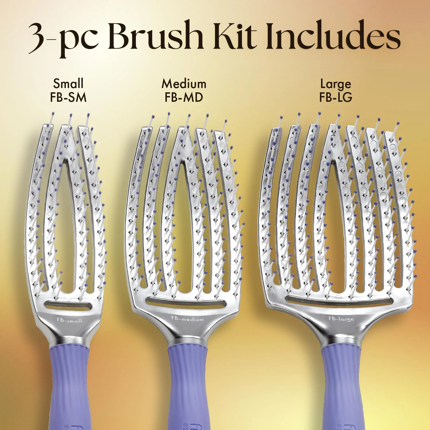 Olivia Garden Fingerbrush Curved and Vented Paddle Brush for Blow Drying - Ideal for Styling and Detangling All Hair Types - Scalp Massager Brush, 3-Piece Kit - Image 2
