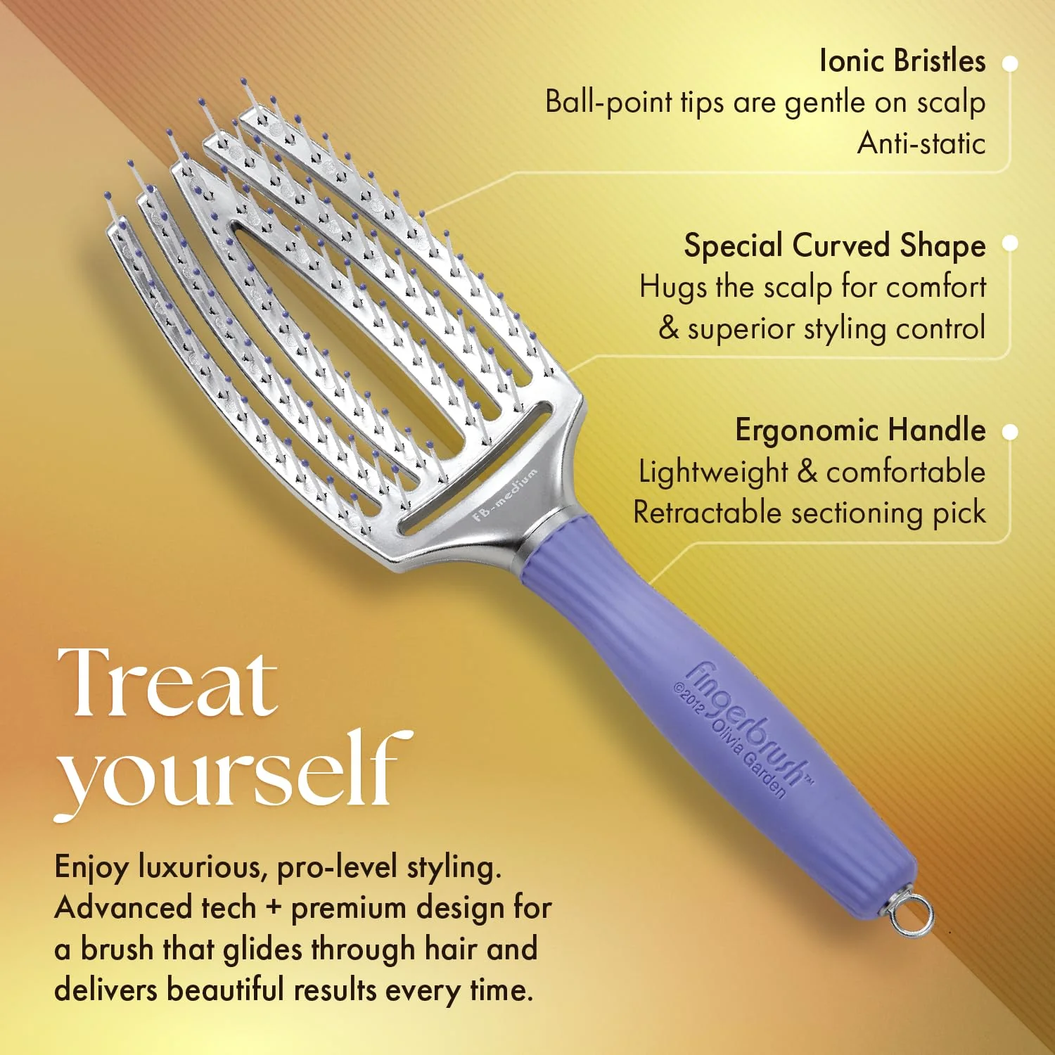 Olivia Garden Fingerbrush Curved and Vented Paddle Brush for Blow Drying - Ideal for Styling and Detangling All Hair Types - Scalp Massager Brush, 3-Piece Kit - Image 3