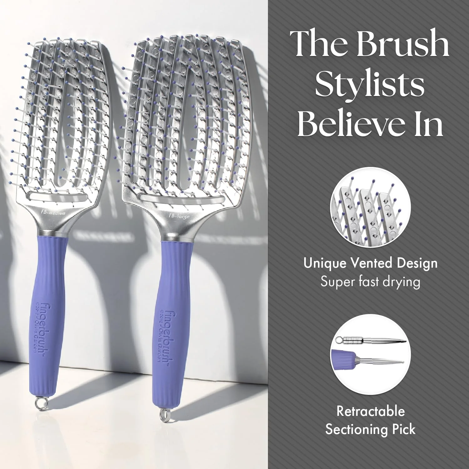Olivia Garden Fingerbrush Curved and Vented Paddle Brush for Blow Drying - Ideal for Styling and Detangling All Hair Types - Scalp Massager Brush, 3-Piece Kit - Image 4
