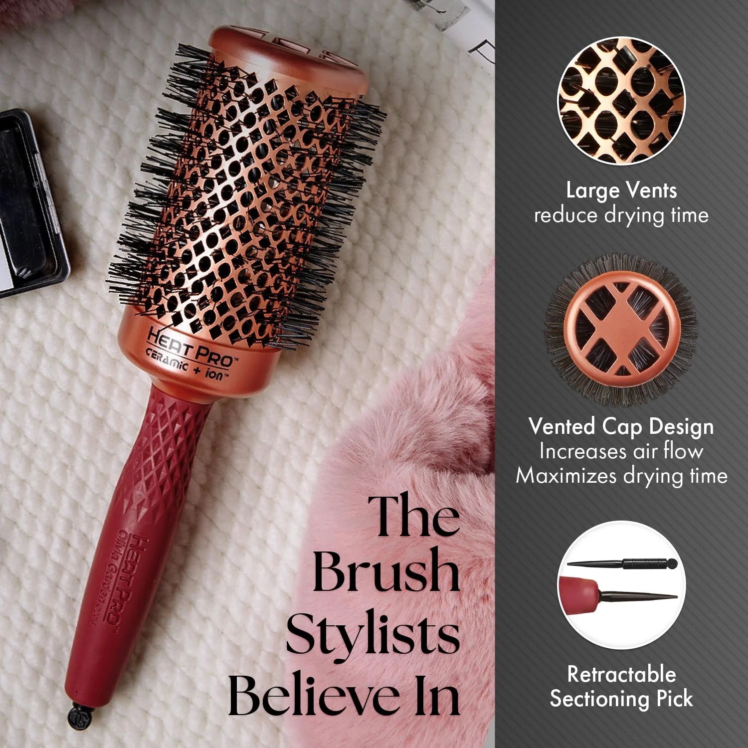 Olivia Garden HeatPro Round Thermal Brush - Not Electrical - Professional Blowout Brush for Normal to Thick Hair - Heat Resistant Up to 550°F - Image 4