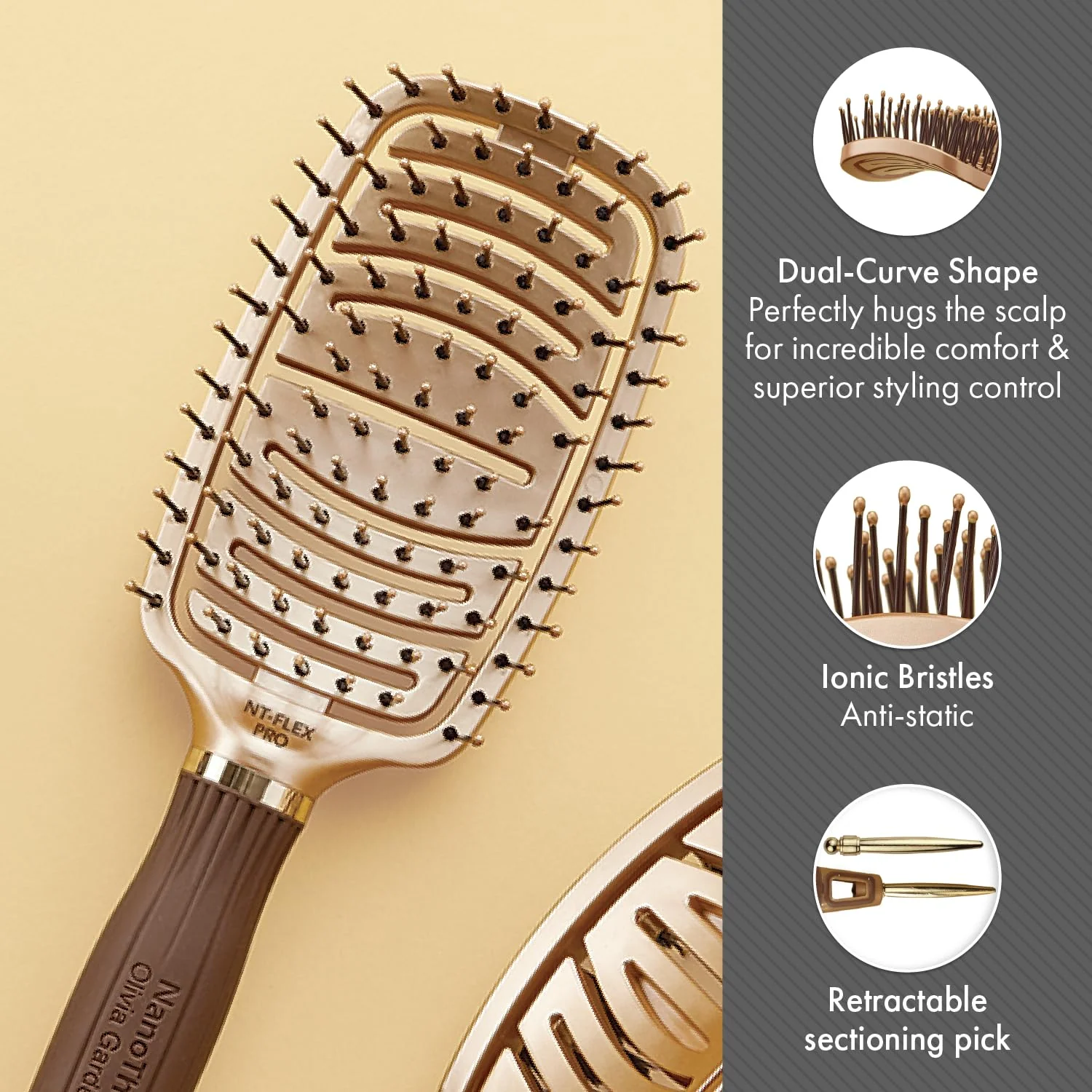 Olivia Garden NanoThermic Ceramic + Ion Flex Hair Brush kit contains NT-FLEXPRO NT-FLEXBR, NT-FLEXCO (3-Piece Box) - Image 3