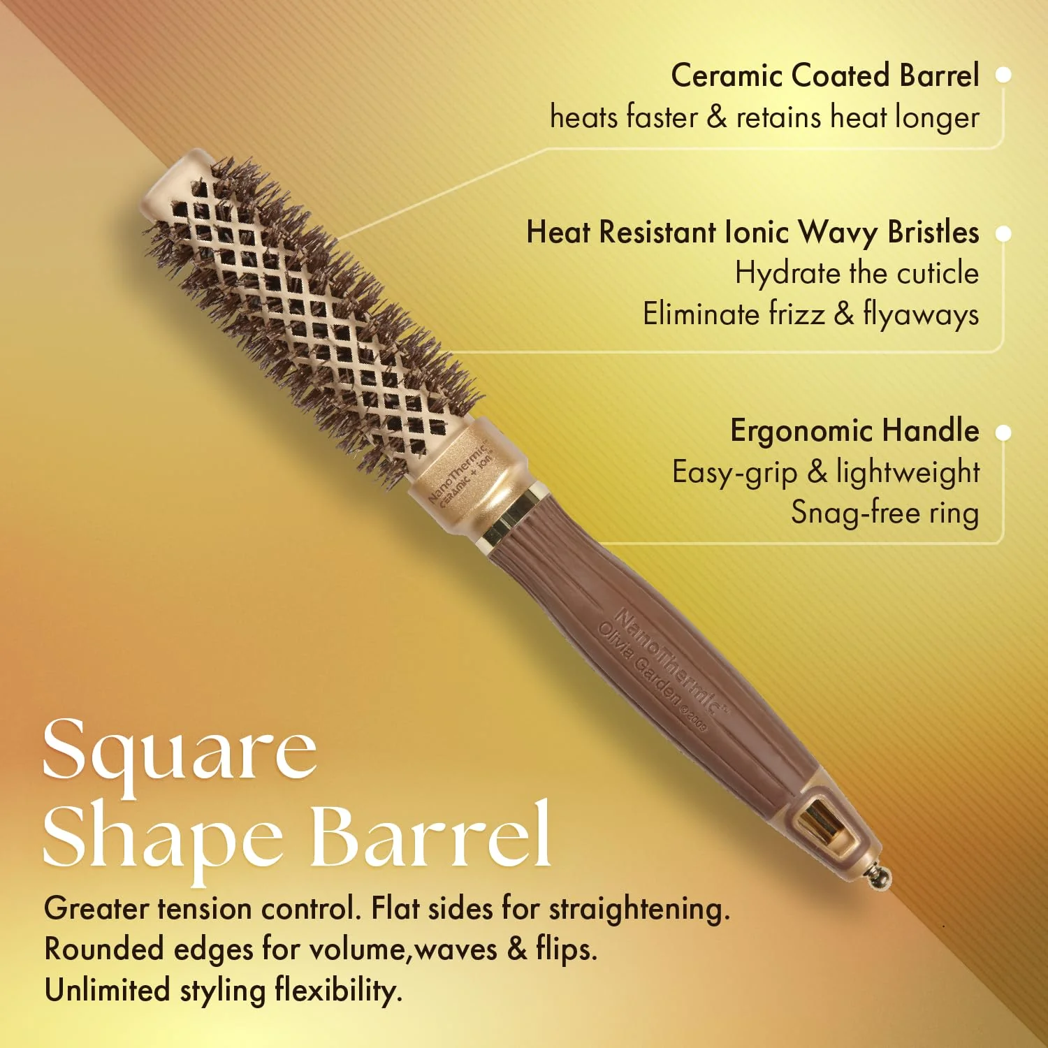 Olivia Garden NanoThermic Ceramic + Ion Square Shaper Thermal Hair Brush - Not Electrical - Professional Blowout Brush for Normal to Thick Hair - 1"-Diameter Barrel - NT-S20 - Image 3
