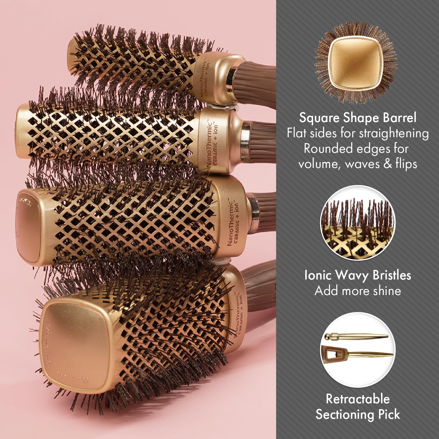 Olivia Garden NanoThermic Ceramic + Ion Square Shaper Thermal Hair Brush - Not Electrical - Professional Blowout Brush for Normal to Thick Hair - 1"-Diameter Barrel - NT-S20 - Image 4