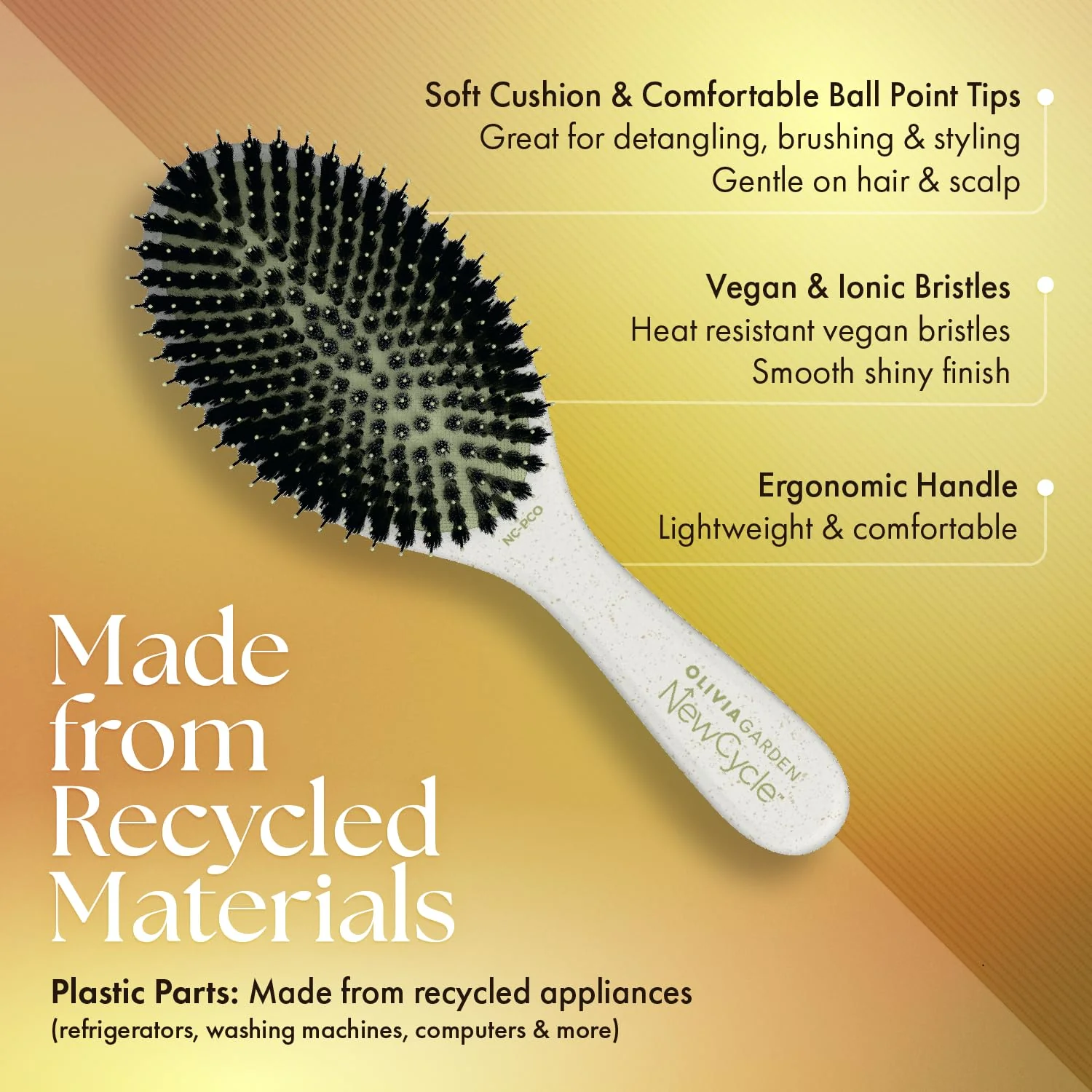 Olivia Garden NewCycle Ionic bristles Cushion Hair Brush and made from 100% recycled material (except bristles and cushion) - Image 6