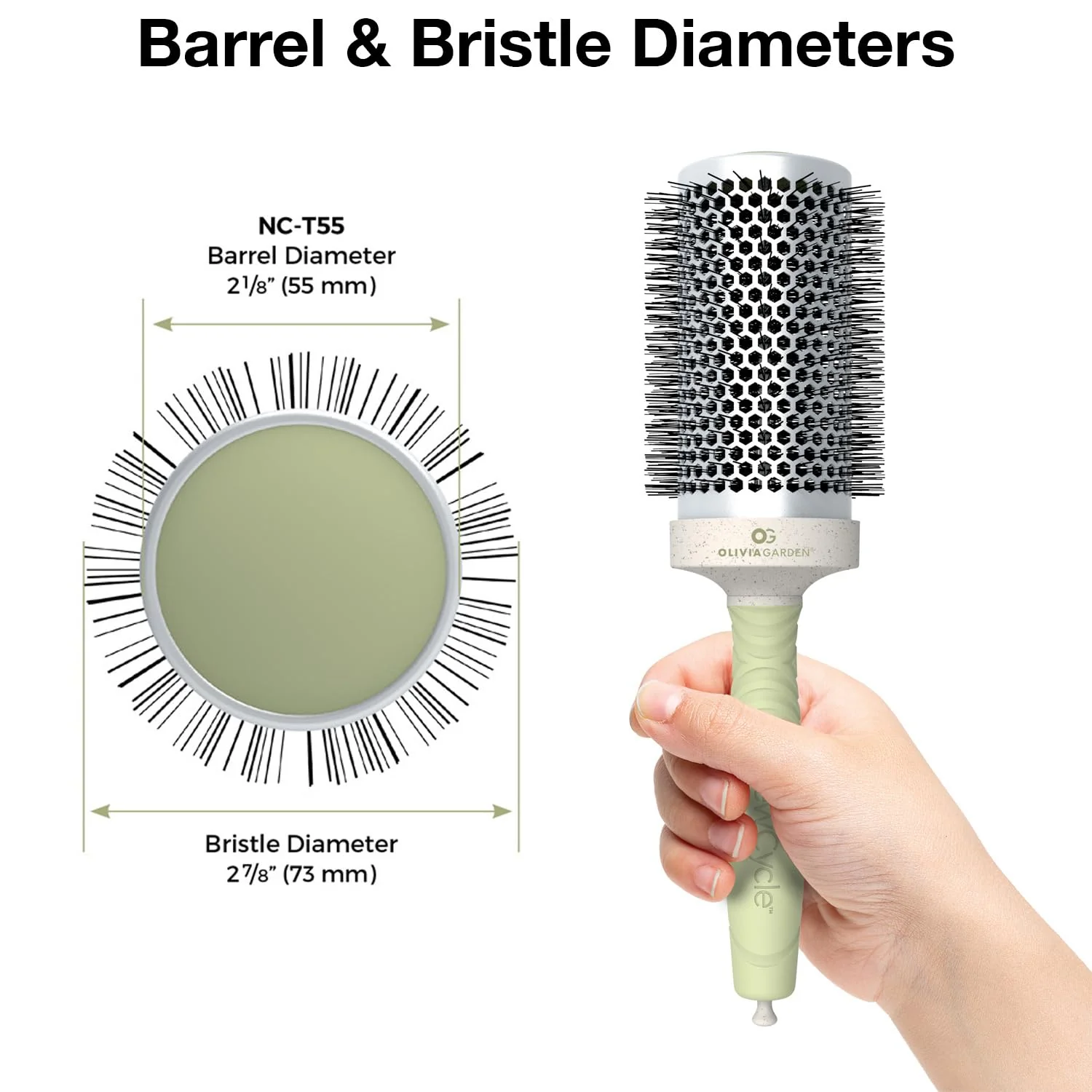 Olivia Garden NewCycle Round Thermal Hair Brush (not Electrical) with Ceramic Barrel, Ionic Technology and Made from 100% Recycled Material (Except bristles) - Image 2