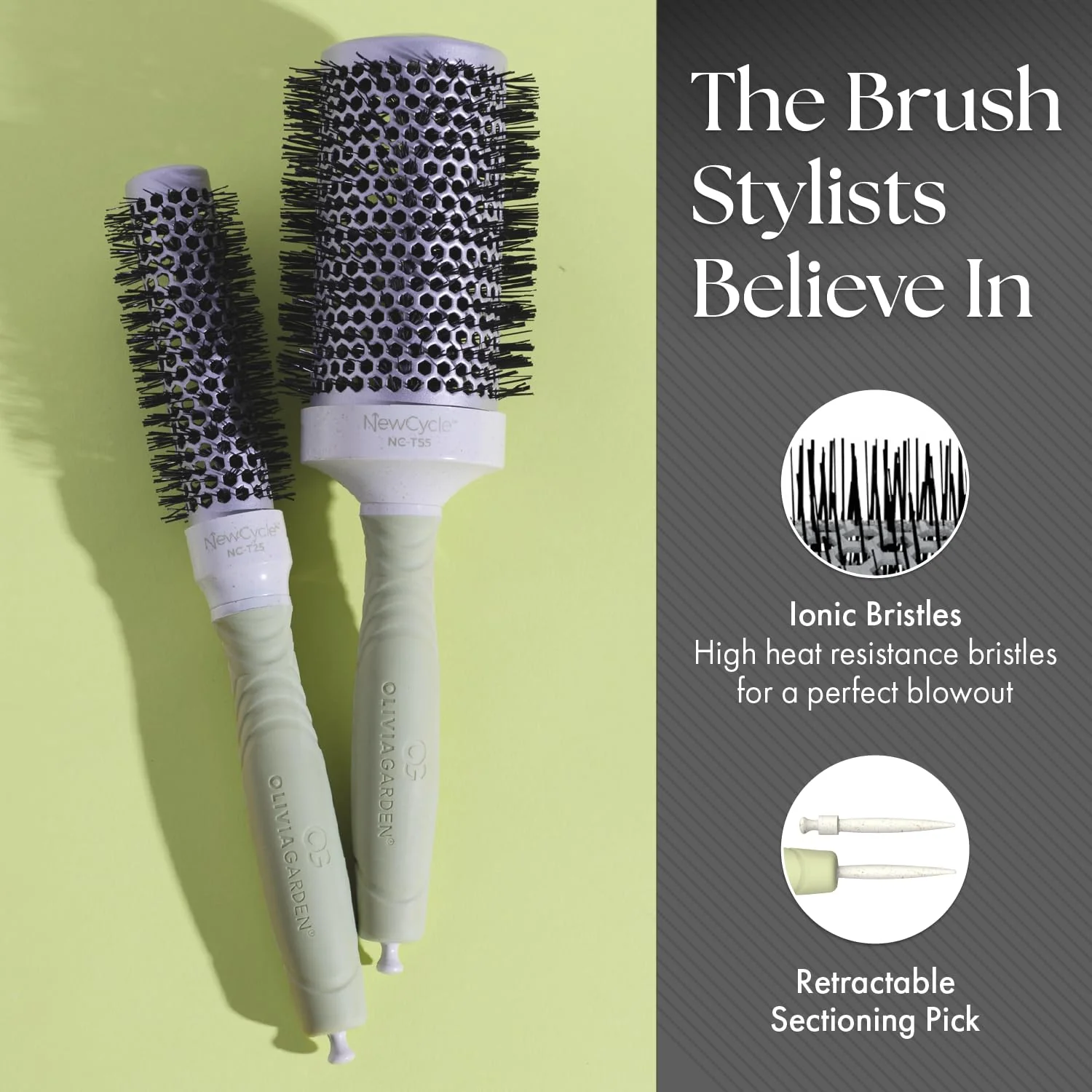 Olivia Garden NewCycle Round Thermal Hair Brush (not Electrical) with Ceramic Barrel, Ionic Technology and Made from 100% Recycled Material (Except bristles) - Image 4