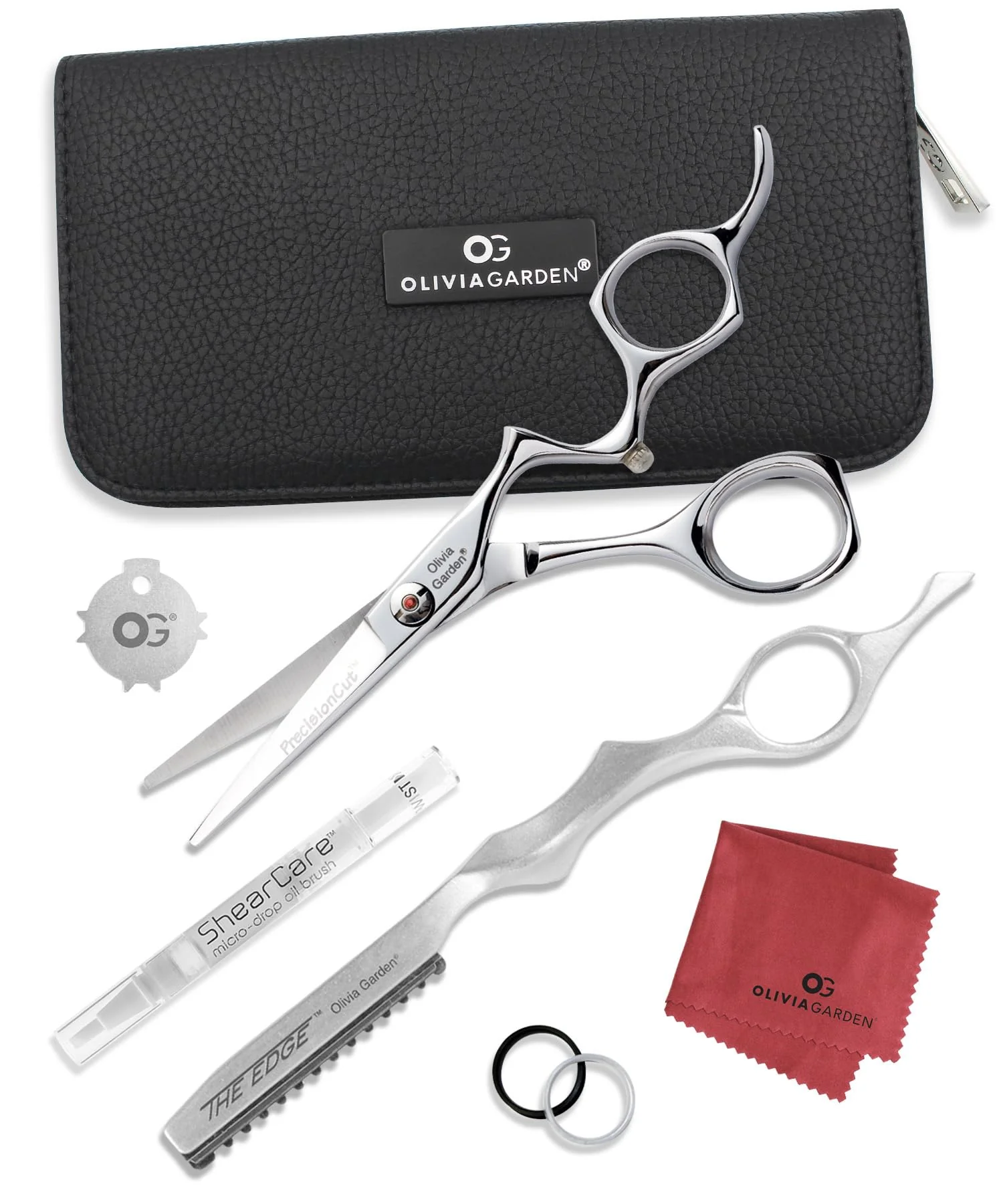 Olivia Garden PrecisionCut Professional Hairdressing Shears Intro Case - With The Edge Razor - 6 Items, 5"