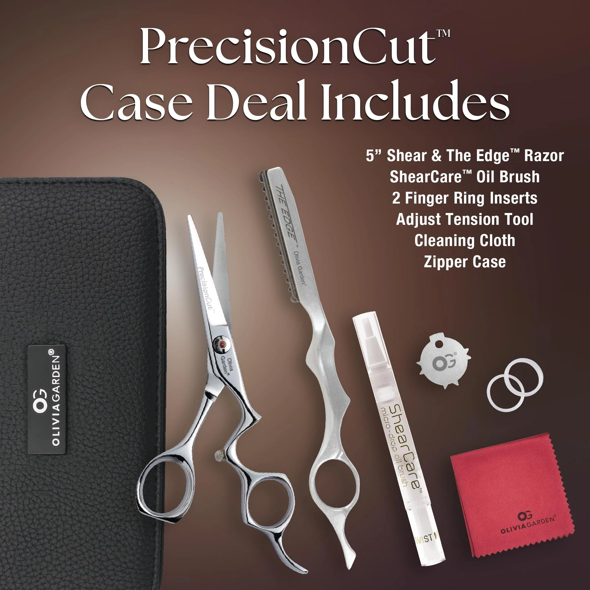 Olivia Garden PrecisionCut Professional Hairdressing Shears Intro Case - With The Edge Razor - 6 Items, 5" - Image 2