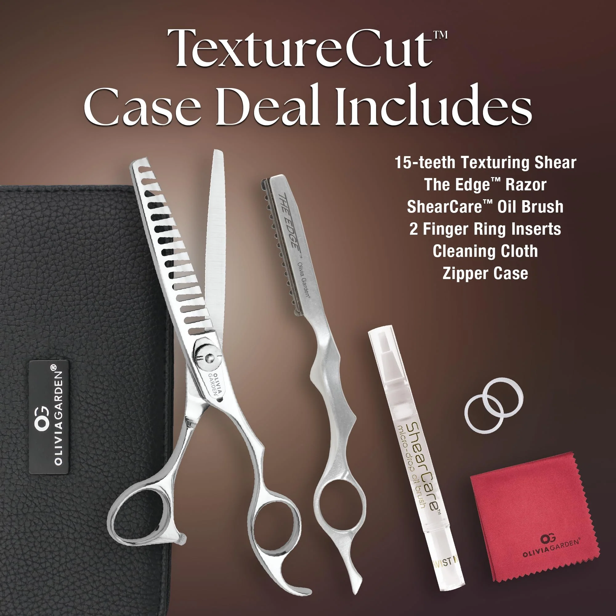 Olivia Garden TextureCut Professional Hairdressing Texturizering Thinner Intro Case Deal (15 teeth) - Image 2