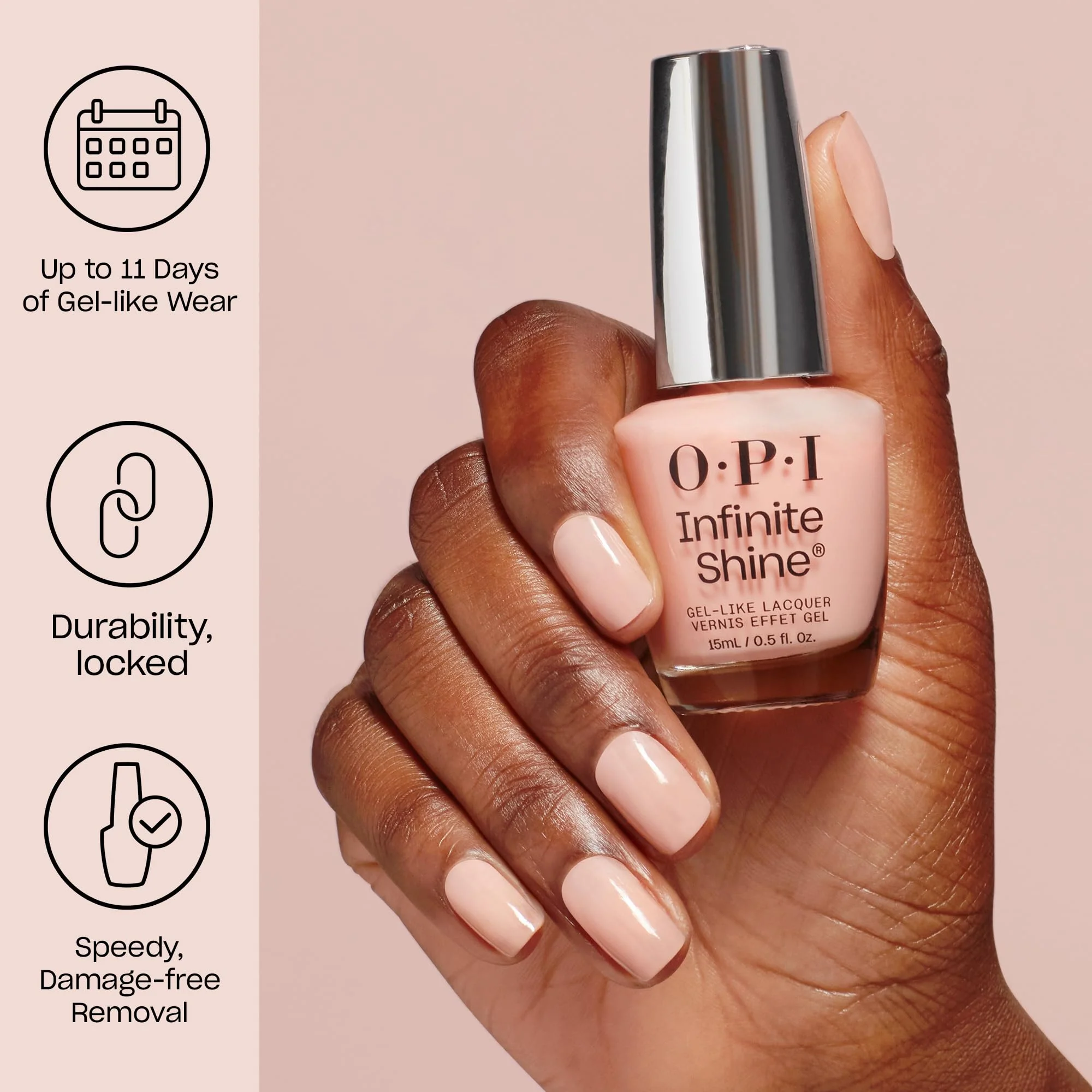 OPI Infinite Shine I’m Not Really an Influencer | Semi-Sheer Bright Neutral Pink Fuchsia with Glitter Long Wear Nail Polish | The New OPIcons Collection | Spring 2026 - Image 3