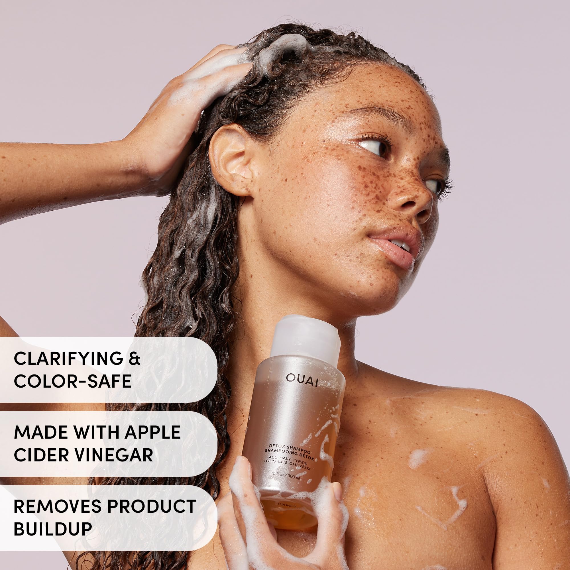 OUAI Detox Shampoo - Clarifying Shampoo for Build Up, Dirt, Oil, Product and Hard Water - Apple Cider Vinegar & Keratin for Clean, Refreshed Hair - Sulfate-Free Hair Care (10 oz) - Image 4