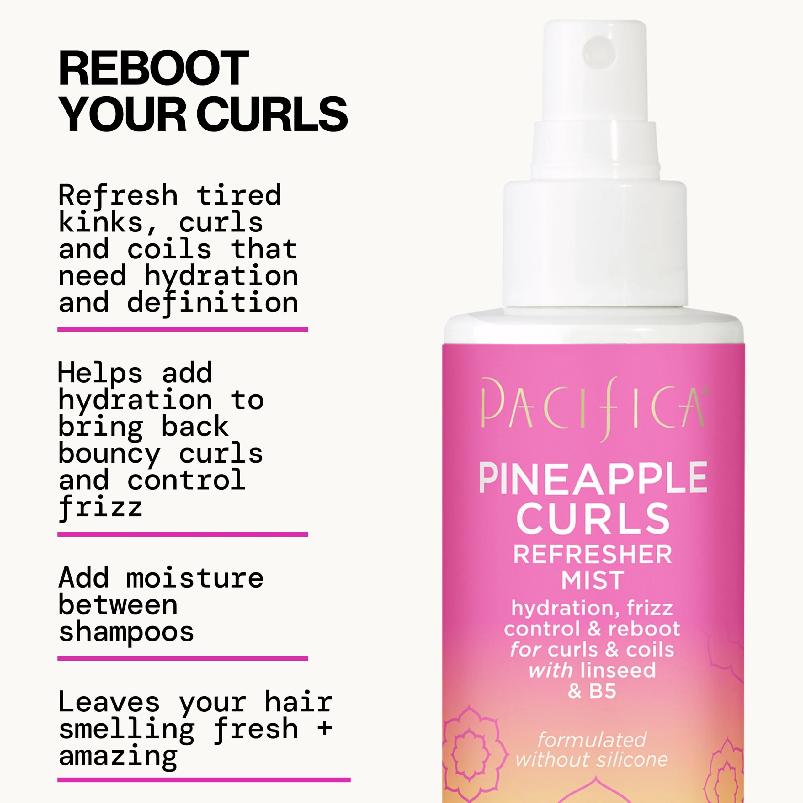Pacifica Pineapple Curls Refresher Mist | Second Day Hair Revitalizing Spray | Frizz Control Detangler & Hydrating Leave In | Defines Wavy & Curly Texture | Silicone Free Vegan | 4 Fl Oz - Image 4