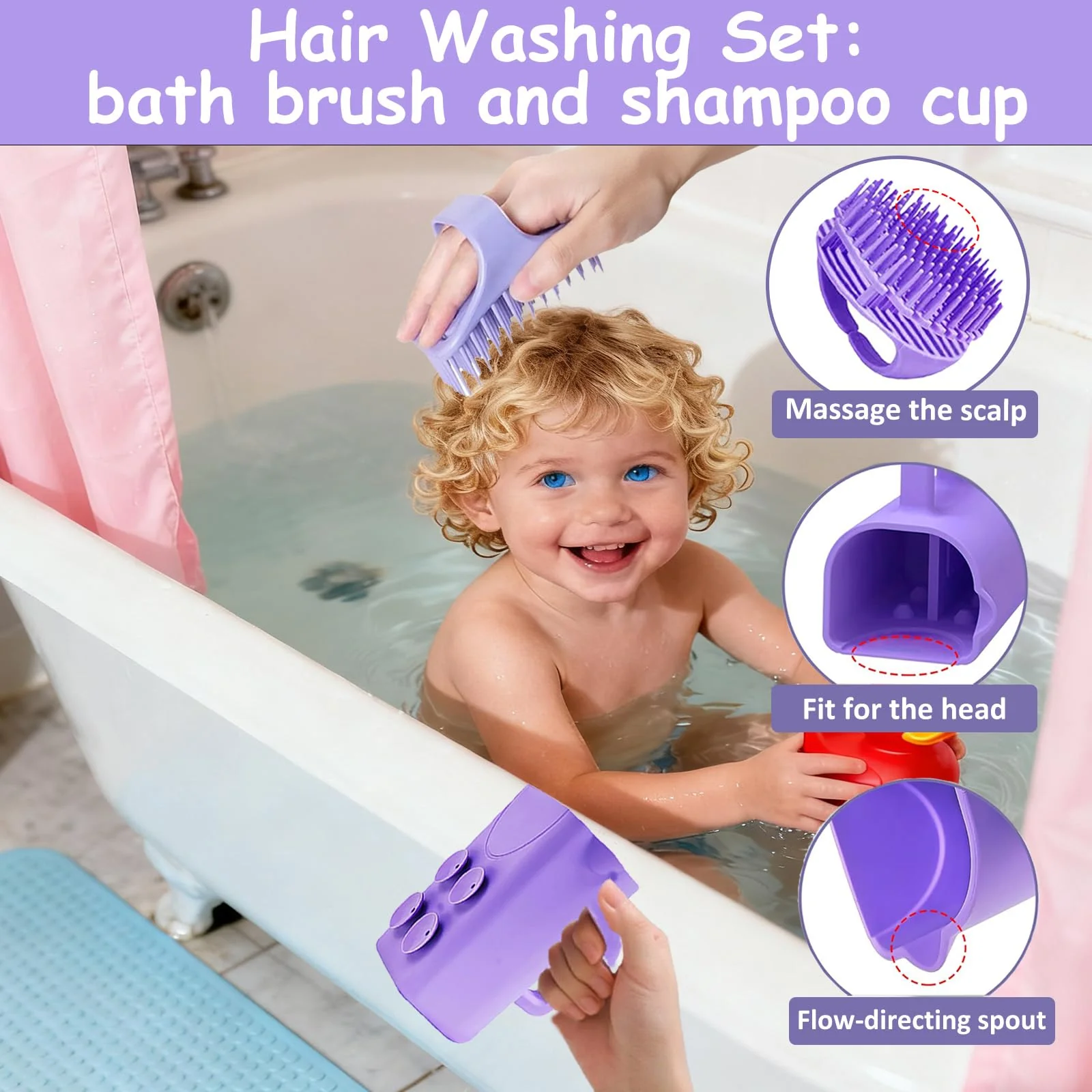 Portable Hair Washing Station Set,Silicone Hair Washing Station for Kids,Children,Toddler,Sink or Bathtub Shampoo Buddy, Attached Shampoo Brush and Baby Bath Rinse Cup(Relaxing Hair Washing) - Image 3