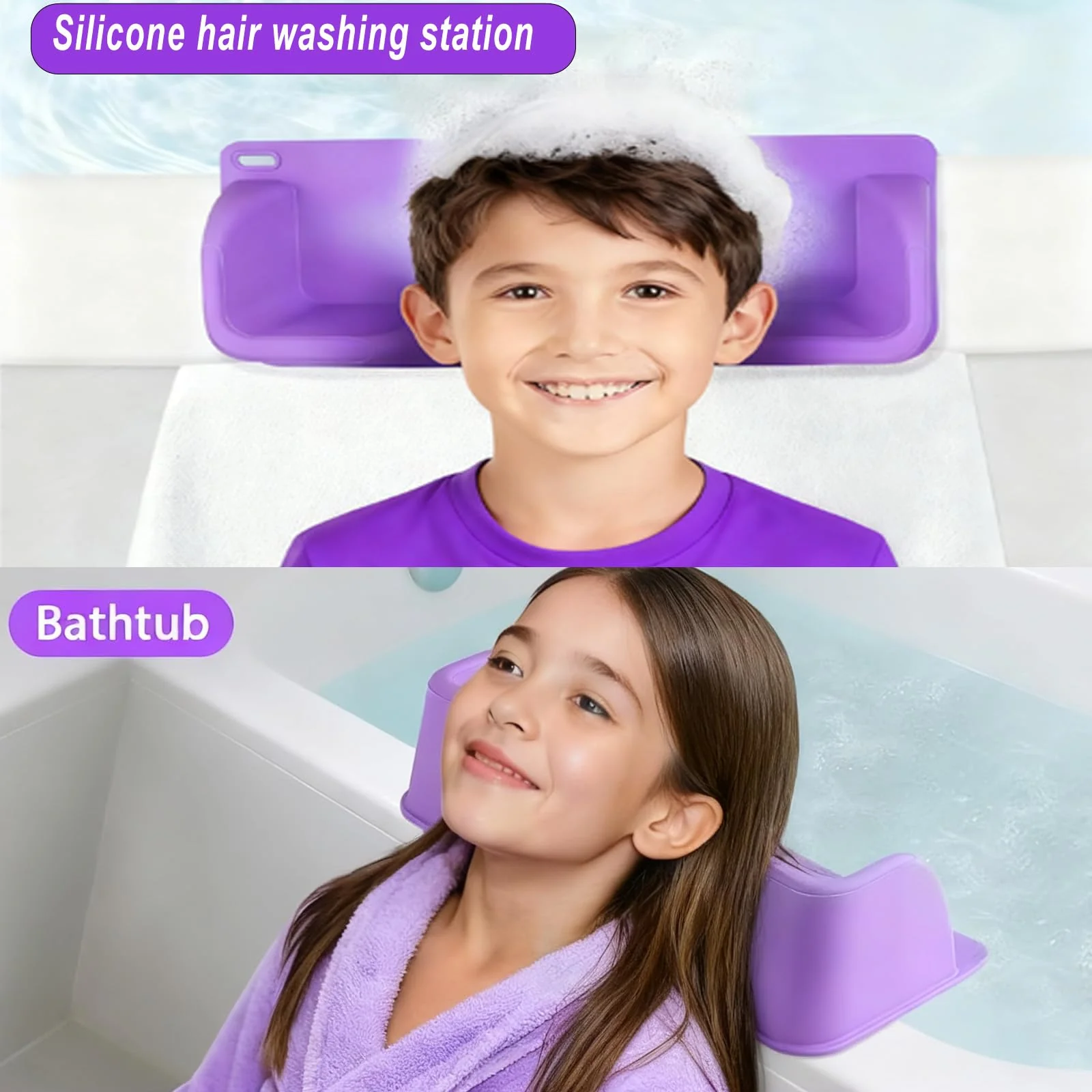 Portable Hair Washing Station Set,Silicone Hair Washing Station for Kids,Children,Toddler,Sink or Bathtub Shampoo Buddy, Attached Shampoo Brush and Baby Bath Rinse Cup(Relaxing Hair Washing) - Image 5