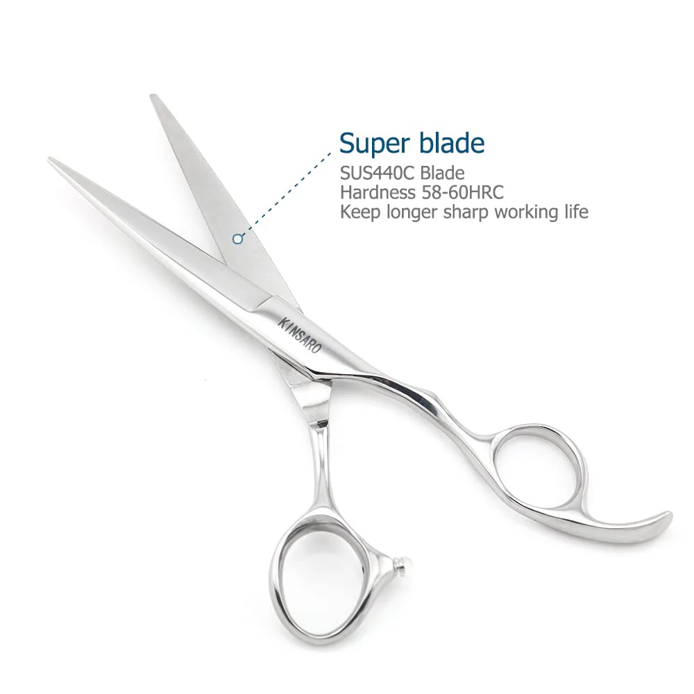 Professional Hair Shears 6" Silvery Blind Hole Sharp Hair Cutting Scissors Haircut Barber Scissors Barber Shears Convex Edge 440C KINSARO for Hairdresser Barbershop or Home Use - Image 3