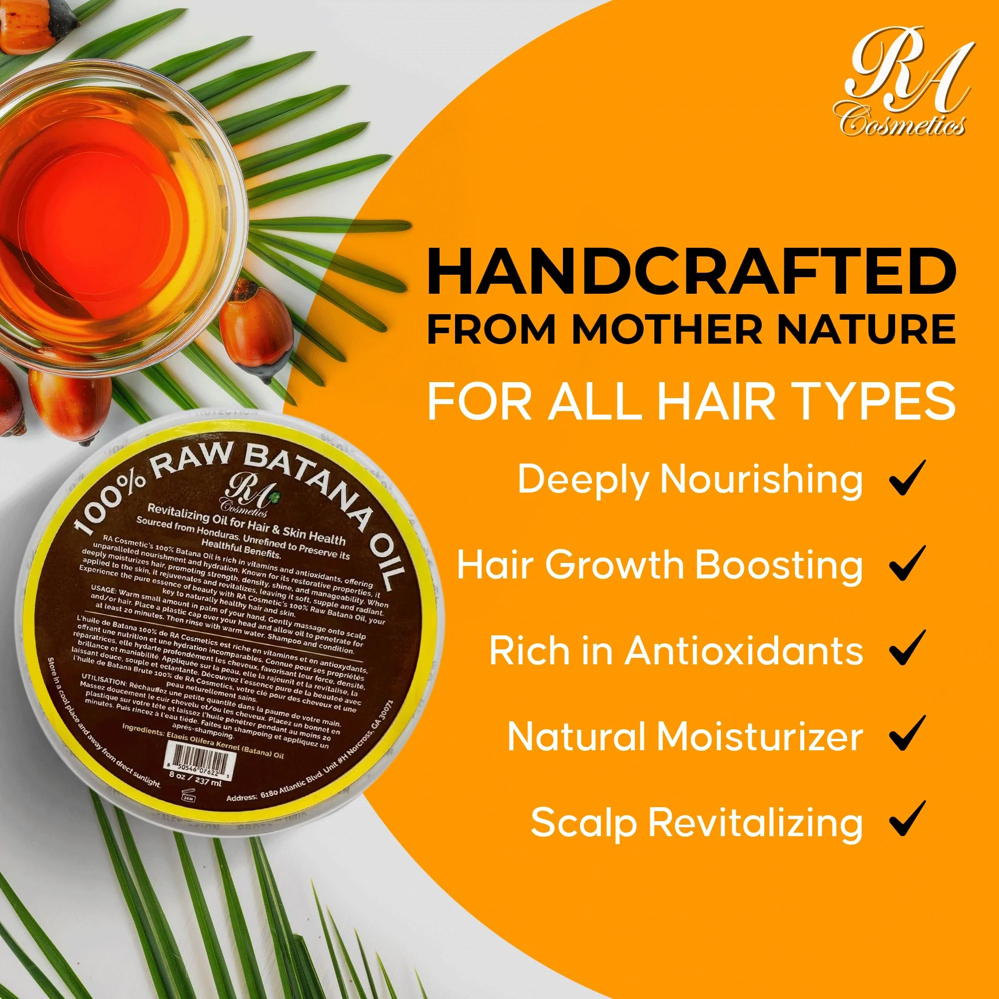 RA COSMETICS 100% Natural Unrefined Batana Hair Oil for Healthy Hair, 16 oz | Dr Sebi Batana Oil Hair Moisturizer for Damaged Hair Repair| Strengthening and Nourishing Hair Conditioner - Image 3