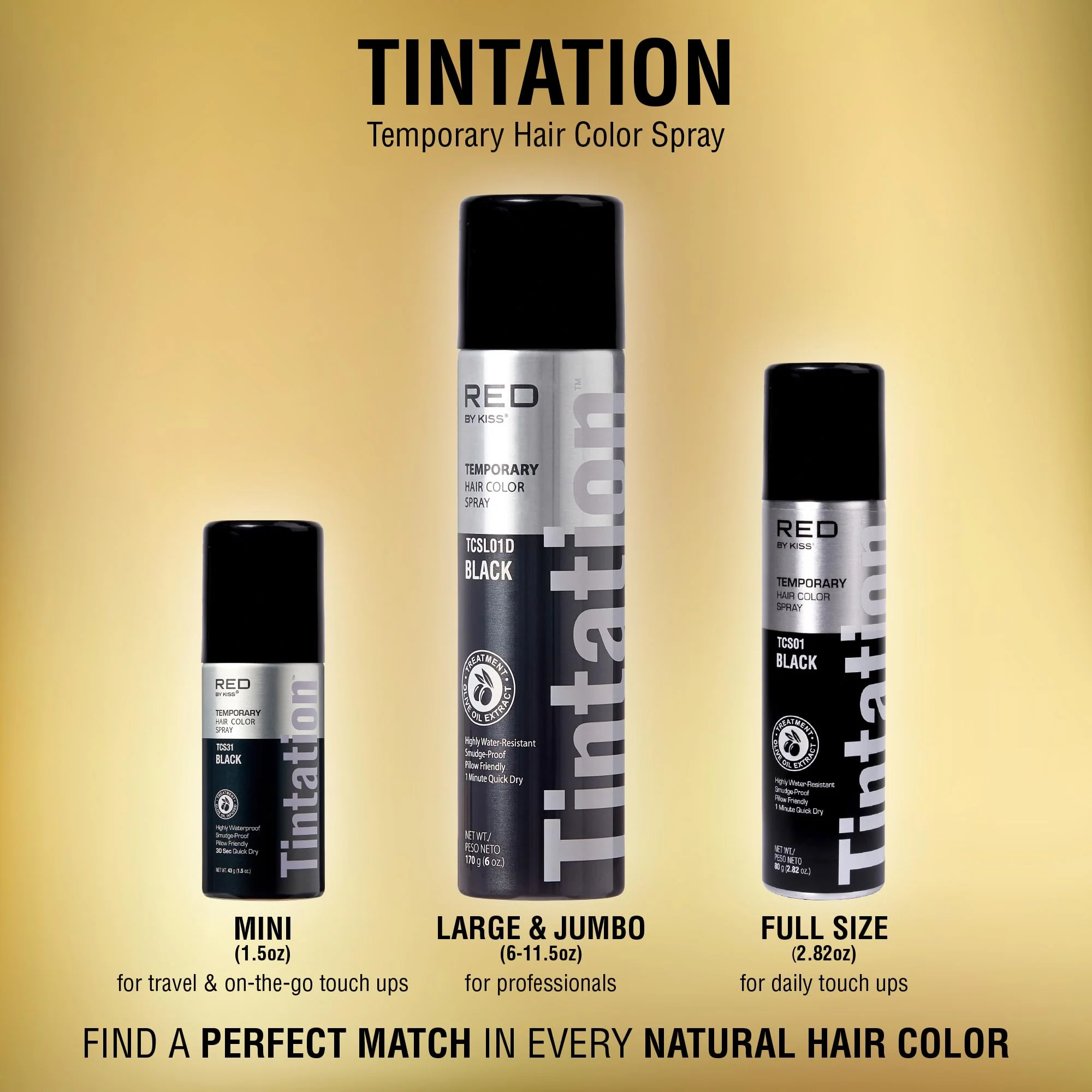 Red by Kiss Tintation Temporary Hair Color Spray, Instant Gray Root Touch Up Coverage, Water-Resistant & Smudge-Proof, Easy Wash Out, Barber & Hairline Touch-Up, Quick-Dry (Black, 2.82 oz) - Image 6