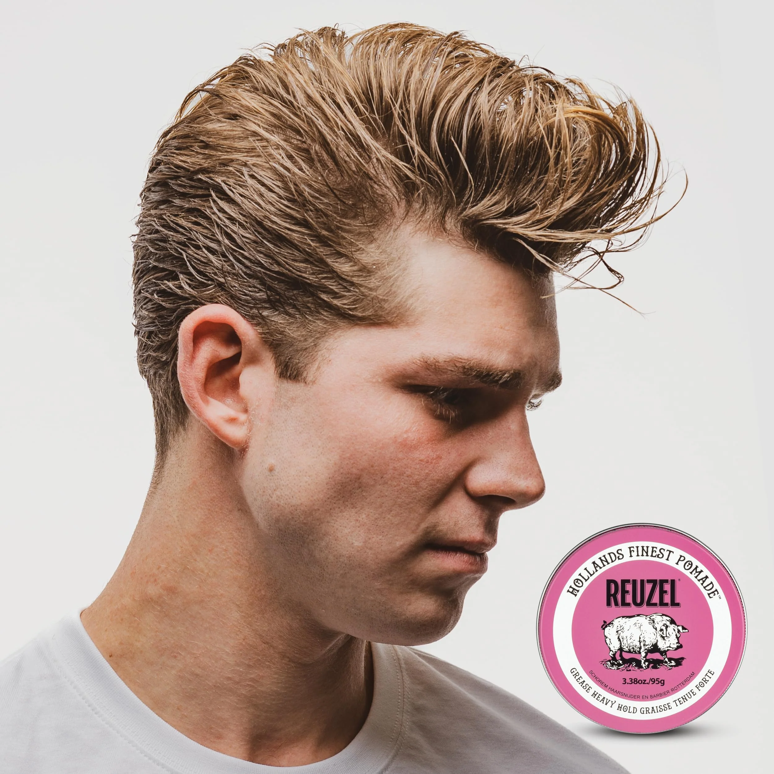 REUZEL Pink Grease Pomade, Strong All Day Hold, Oil-Based Styling Wax, Medium Shine, Easy To Wash Out, For All Hair Types - Image 3