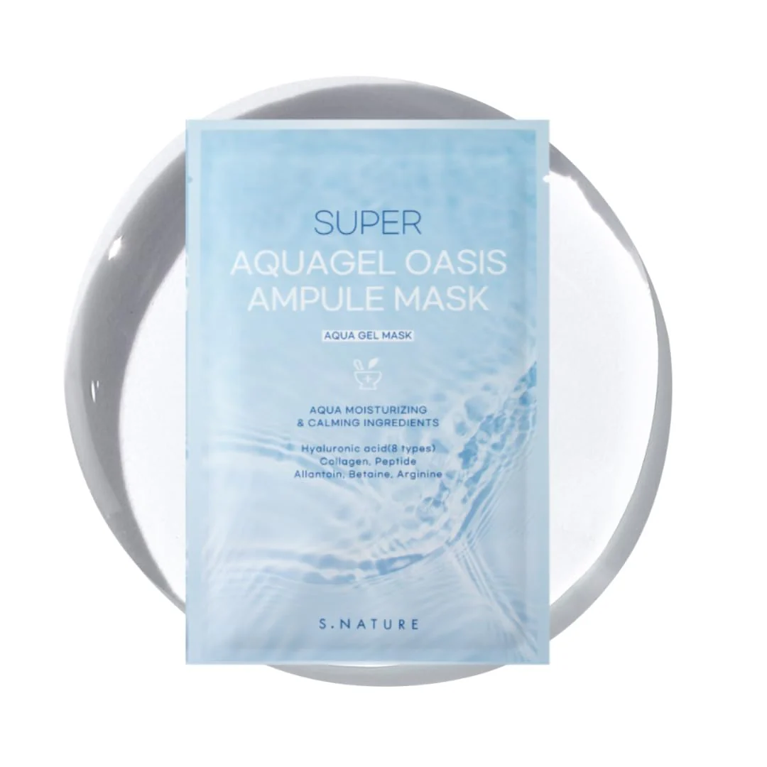 S.NATURE SUPER AQUAGEL OASIS AMPULE MASK | Hydrating, Soothing, Blemish Care | Hyaluronic Acid, Allantoin | Korean Face Mask (10 Count (Pack of 1)
