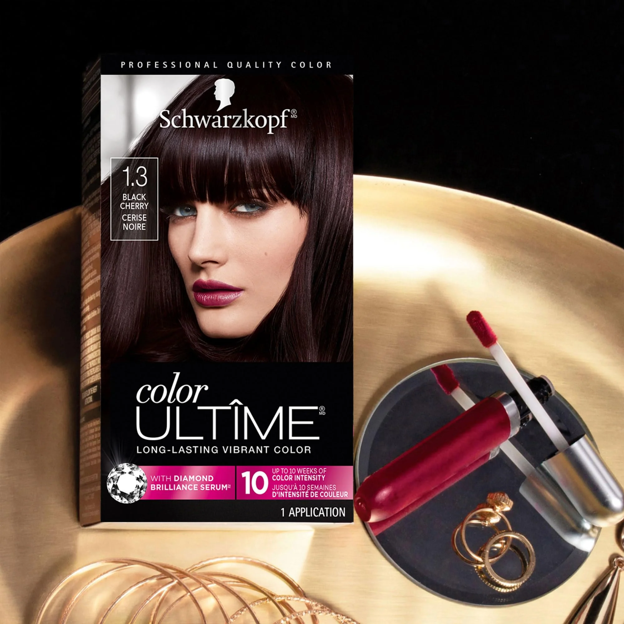 Schwarzkopf Color Ultime 1.3 Black Cherry Hair Dye, Permanent Intense Black with Diamond Brilliance, Fade-Resistant, Covers Grays, All Hair Textures - Image 4